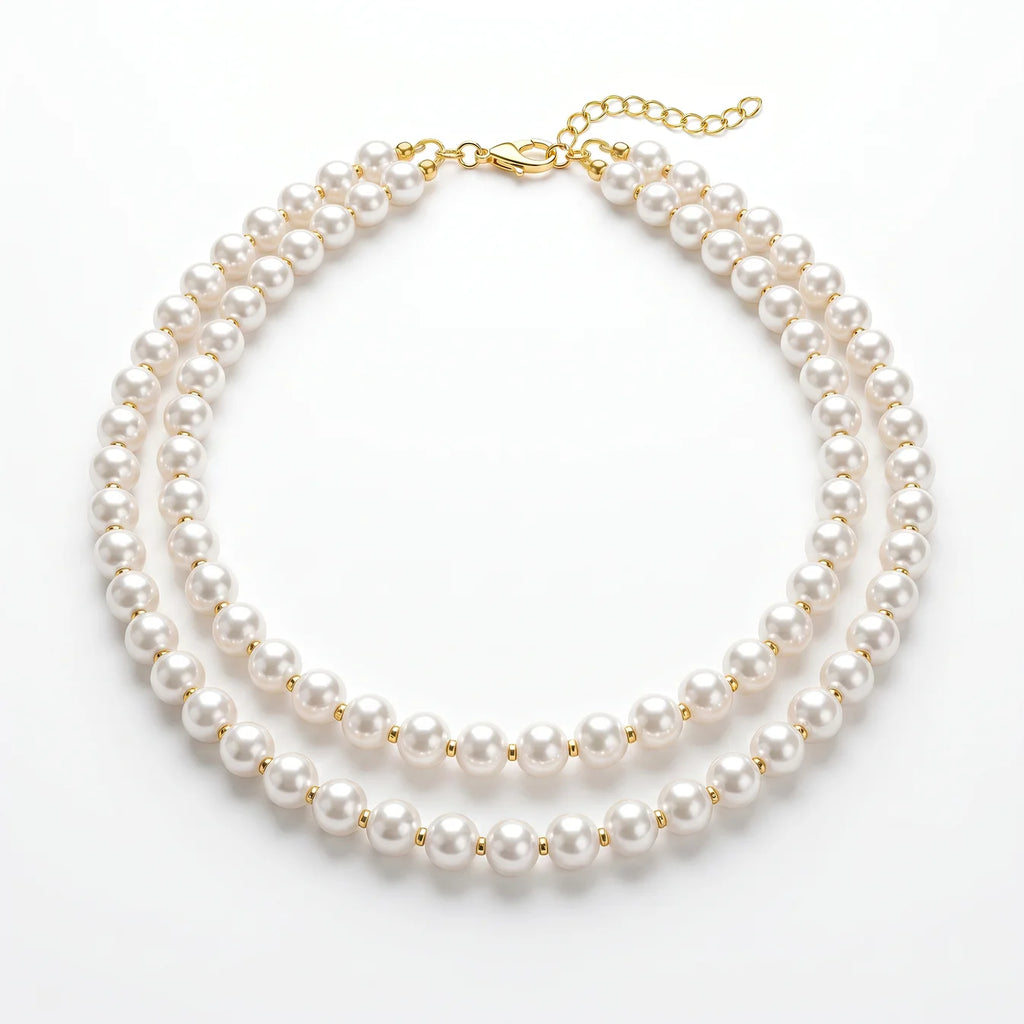 AYMI Necklace With Double-Layered White Pearls