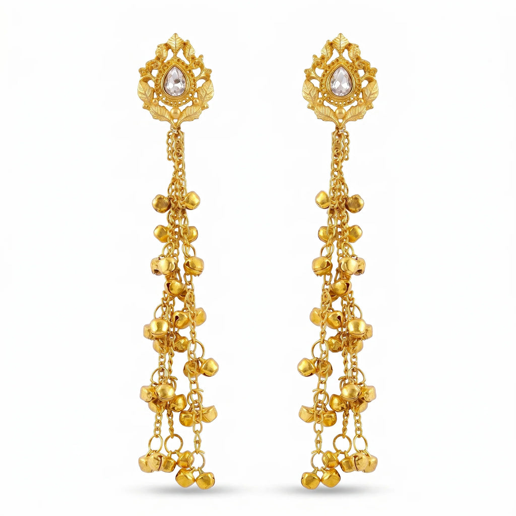 AYMI Earrings Anti-Tarnish Extra-Long Kashmiri Leafy Crystal Tops