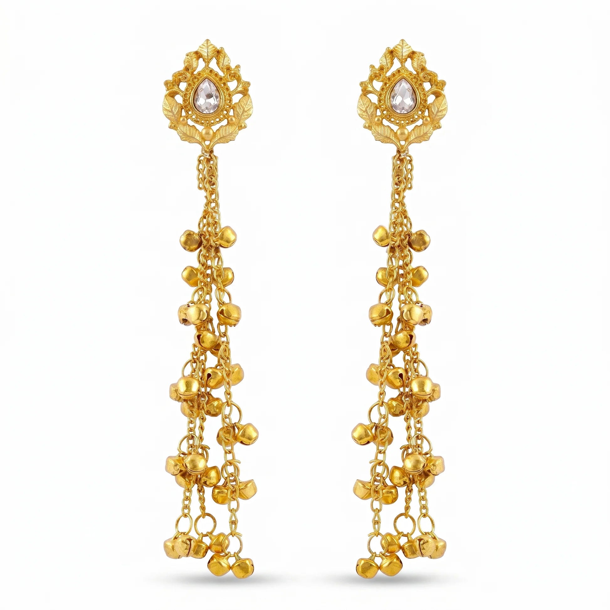 AYMI Earrings Anti-Tarnish Extra-Long Kashmiri Leafy Crystal Tops