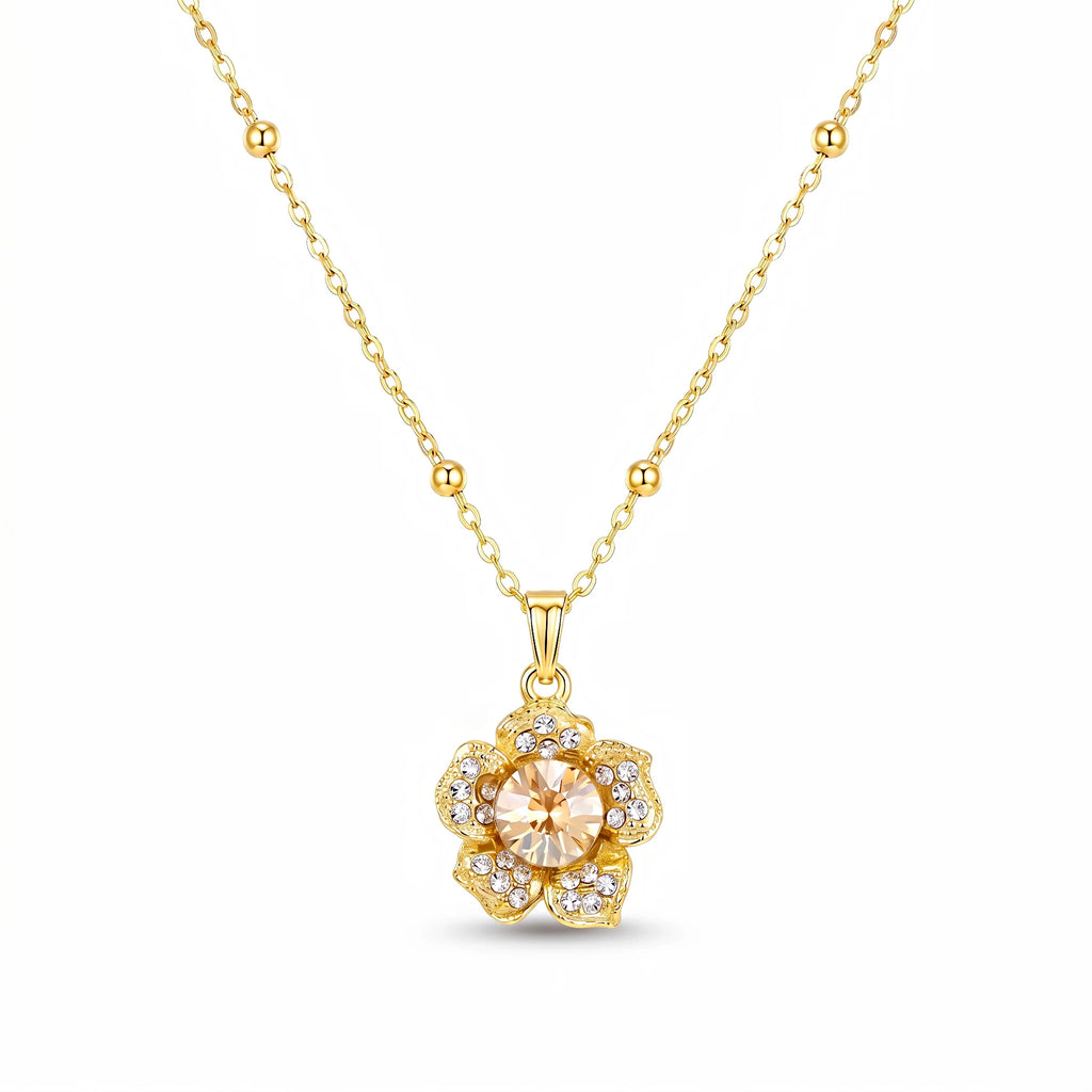 AYMI Necklace Anti-Tarnish Champagne Crystal Flower Minimalist Pendant