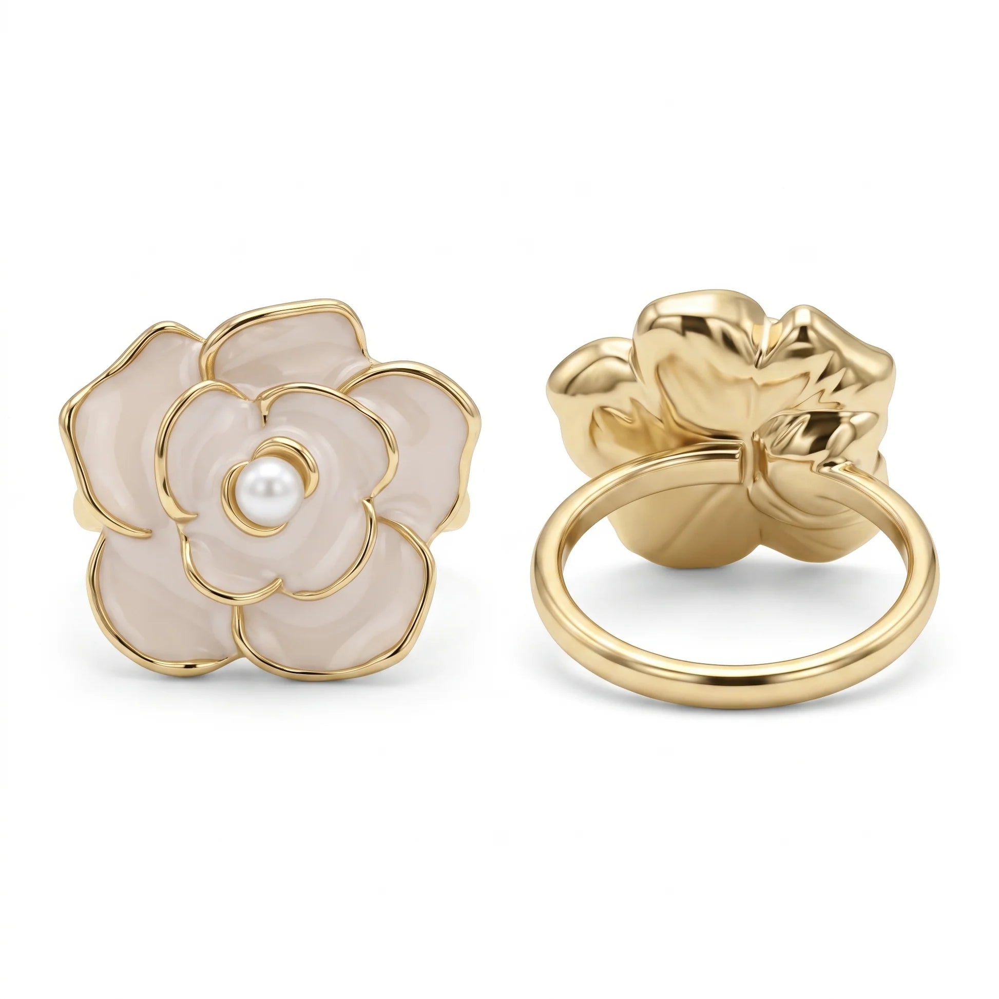 AYMI Ring Anti-Tarnish Enamel Flower Pearl (Adjustable Size)