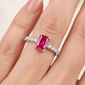 AYMI Ring Anti-Tarnish Emerald-Cut Ruby Pavé (Adjustable Size)