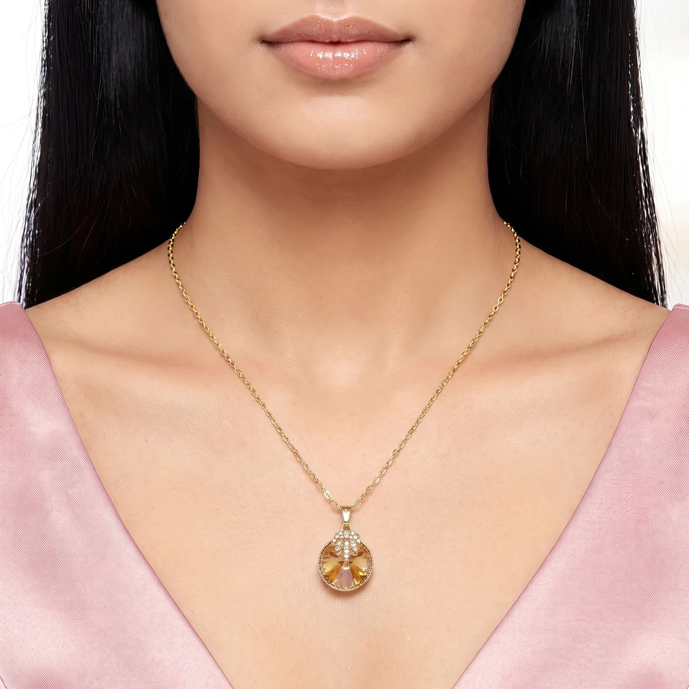 AYMI Necklace Anti-Tarnish Round Champagne Pendant