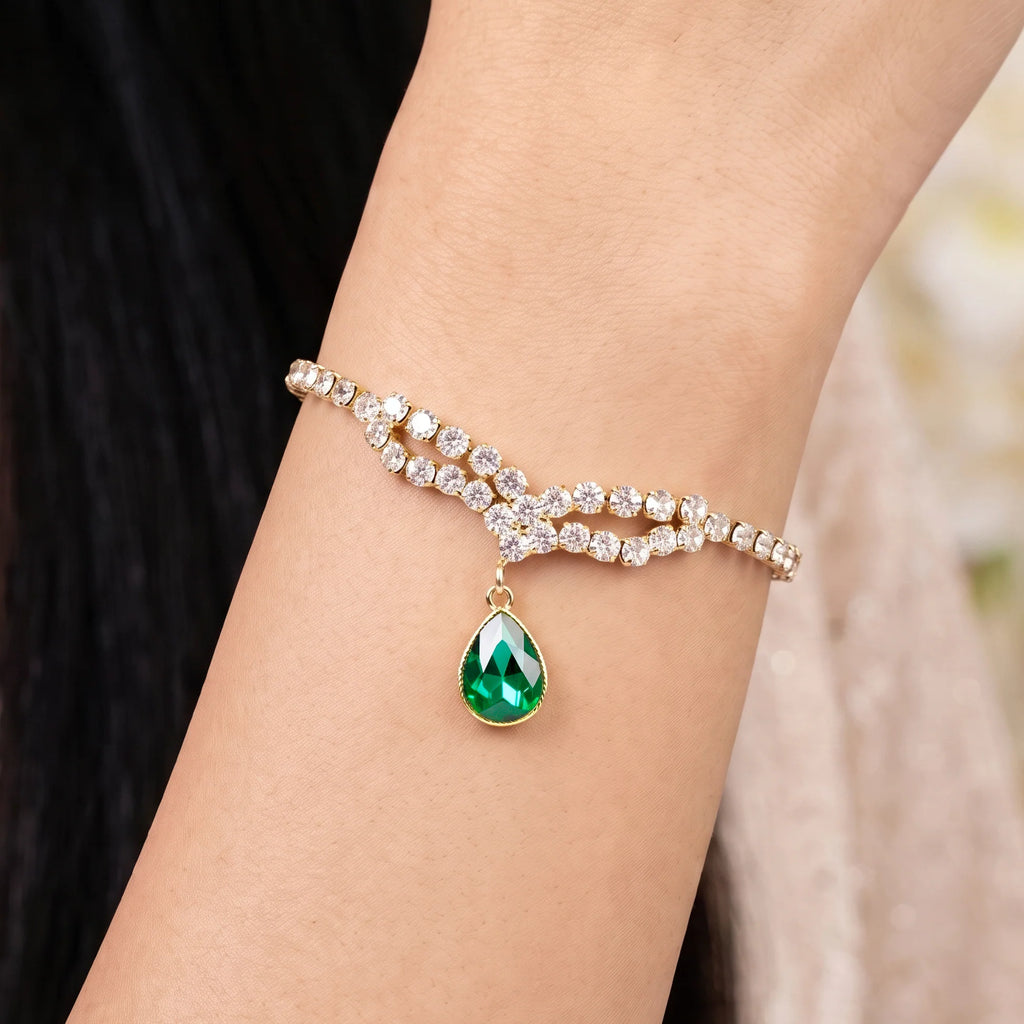 AYMI Bracelet Anti-Tarnish Green Charm Chain (Adjustable Size)