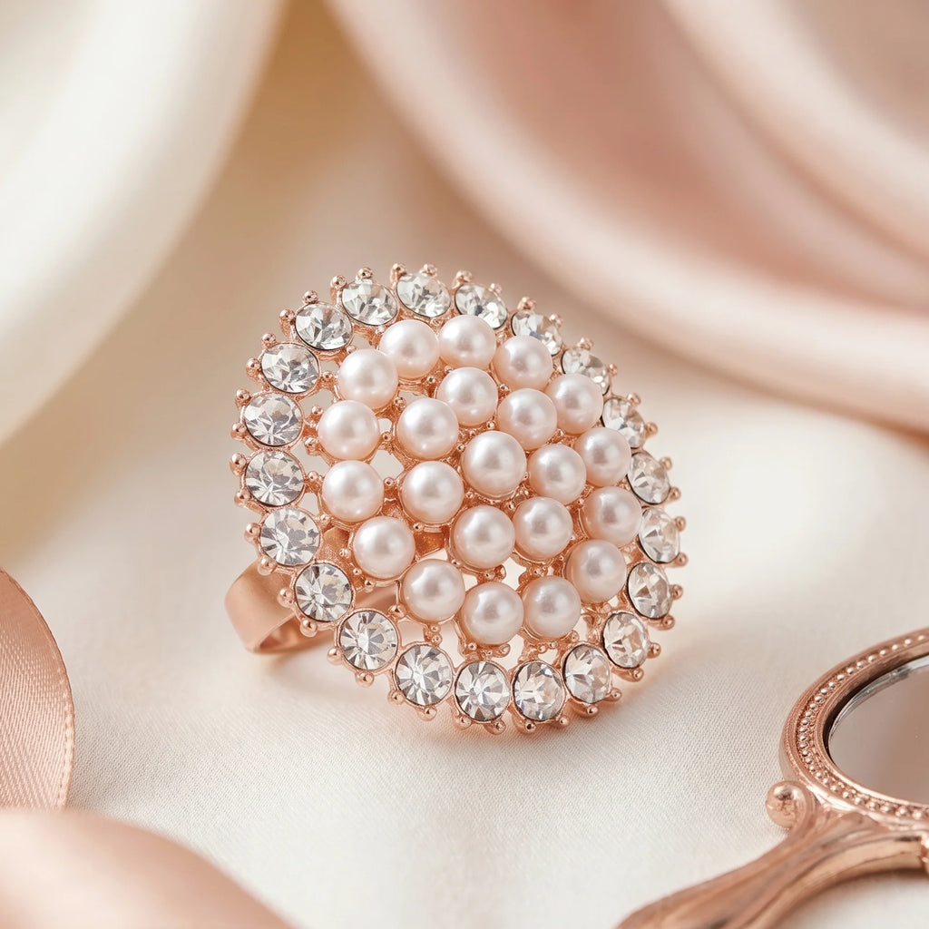AYMI Ring Anti-Tarnish Pearl Cluster Halo (Adjustable Size)