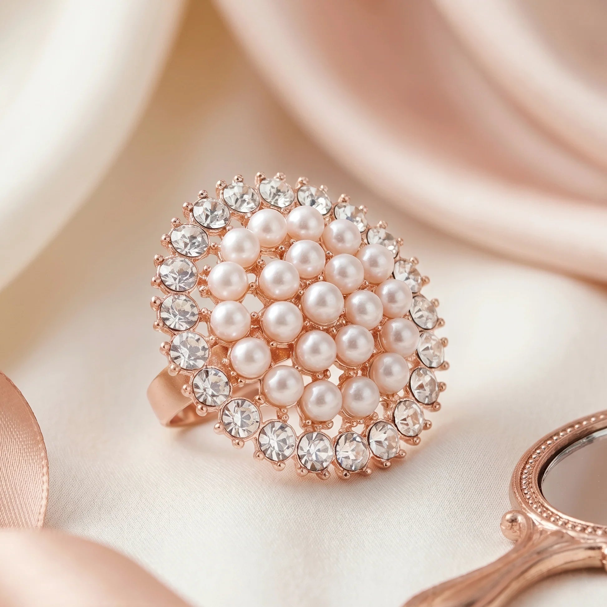 AYMI Ring Anti-Tarnish Pearl Cluster Halo (Adjustable Size)