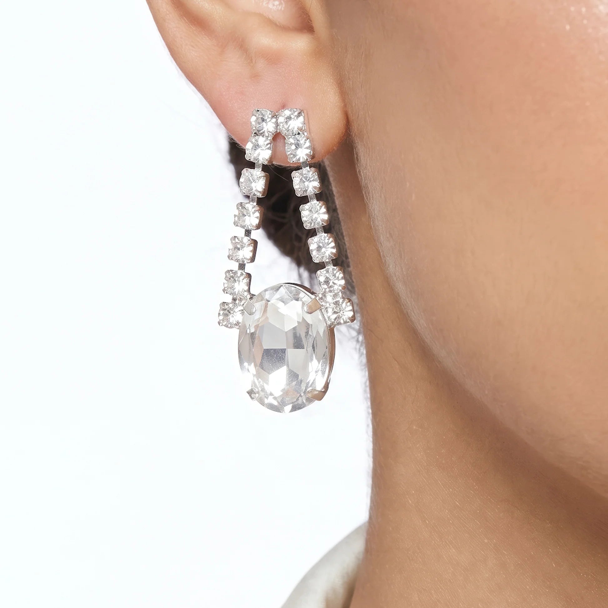 AYMI Necklace Anti-Tarnish Clear Oval Crystal Double-Layer Set With Earrings
