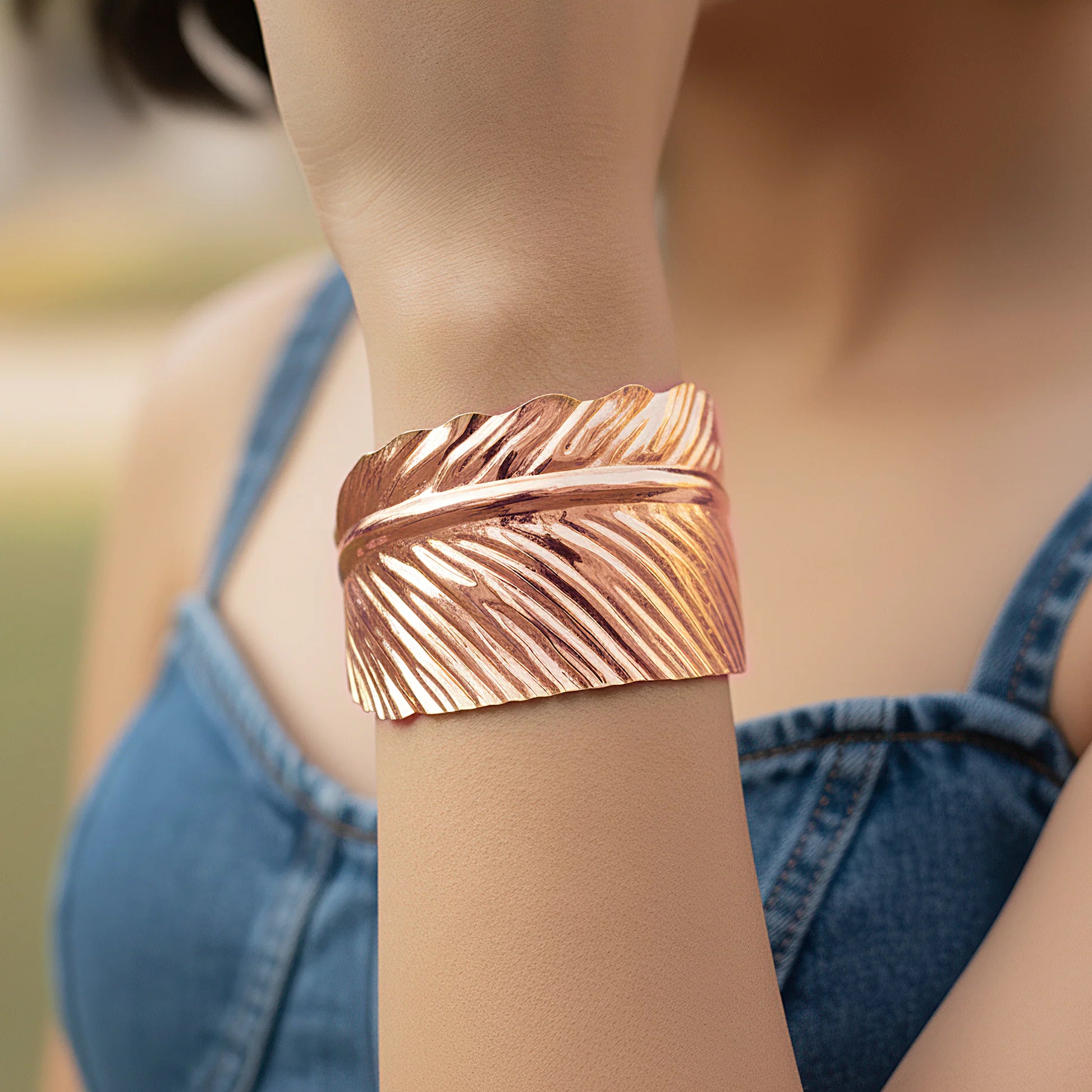 AYMI Bracelet Anti-Tarnish Rose Gold Leaf Bangle (Adjustable Size)