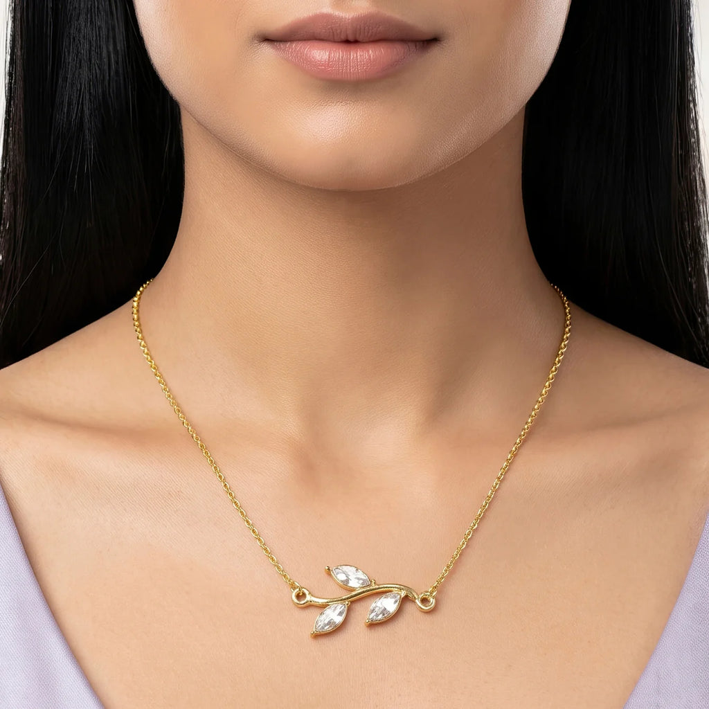 AYMI Necklace Anti-Tarnish Crystal Leaf Branch