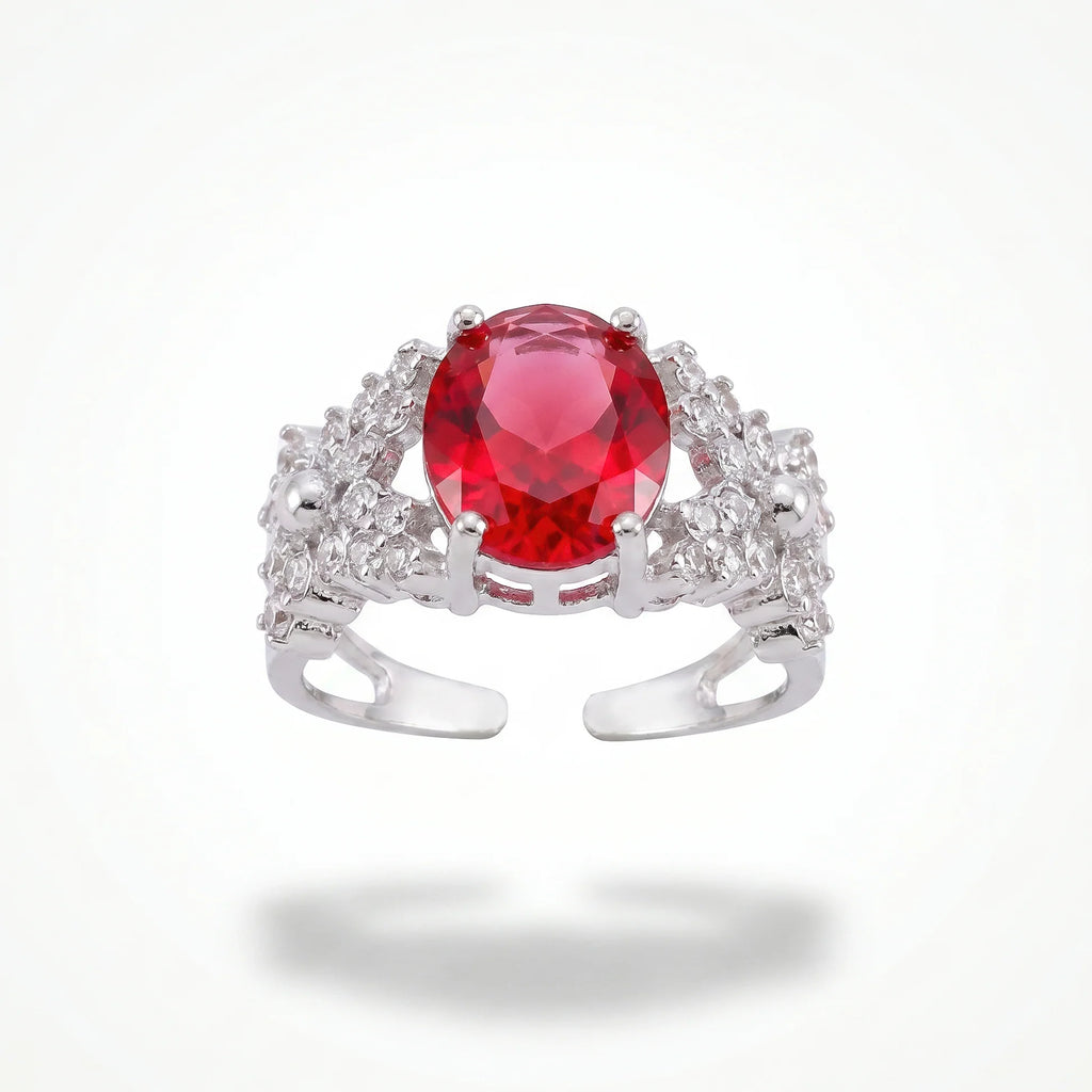 AYMI Ring Anti-Tarnish Ruby Oval Crystal (Adjustable Size)