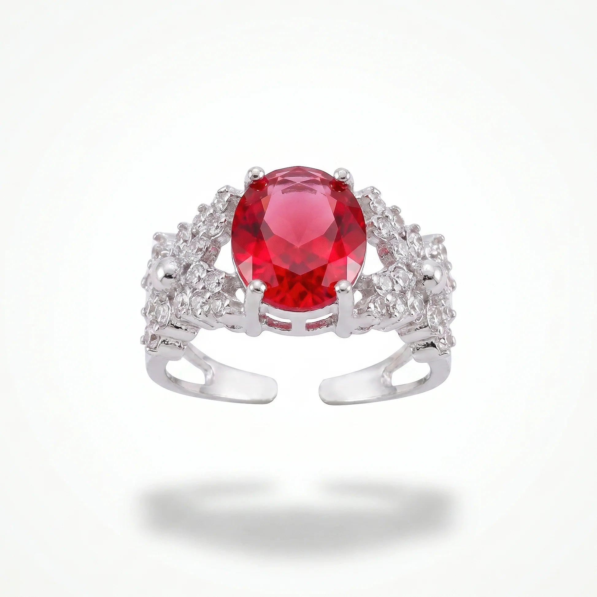 AYMI Ring Anti-Tarnish Ruby Oval Crystal (Adjustable Size)