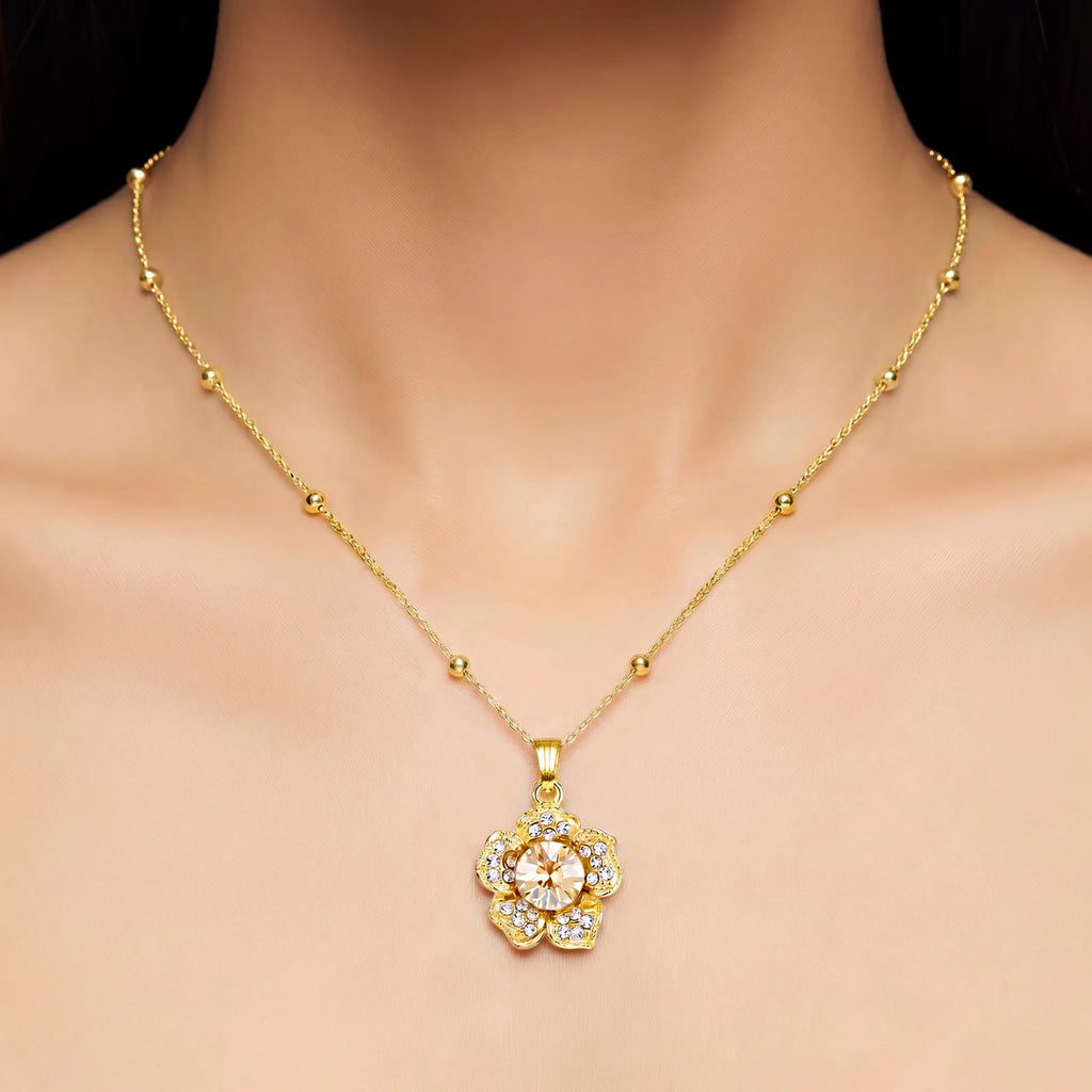 AYMI Necklace Anti-Tarnish Champagne Crystal Flower Minimalist Pendant