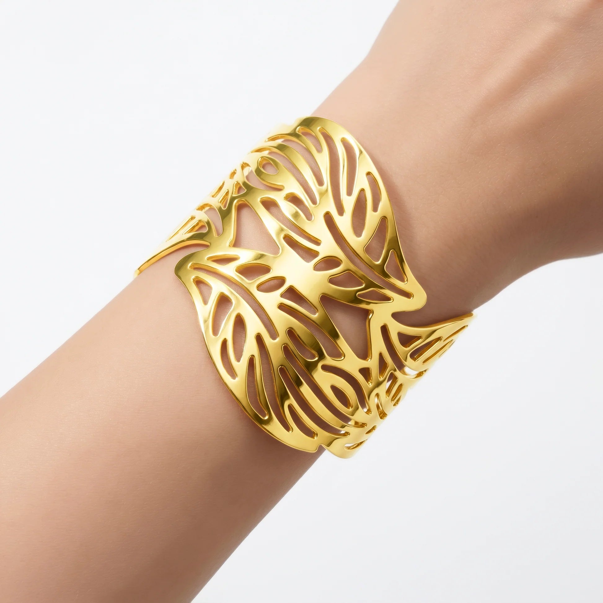AYMI Bracelet Anti-Tarnish Botanical Cutout Cuff (Adjustable Size)