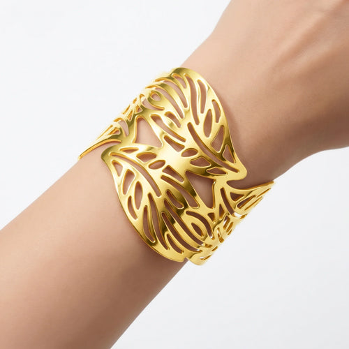 AYMI Bracelet Anti-Tarnish Botanical Cutout Cuff (Adjustable Size)