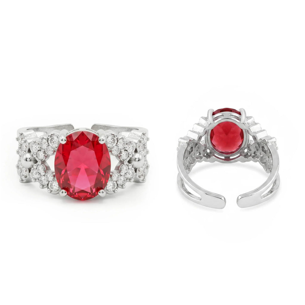 AYMI Ring Anti-Tarnish Ruby Oval Crystal (Adjustable Size)