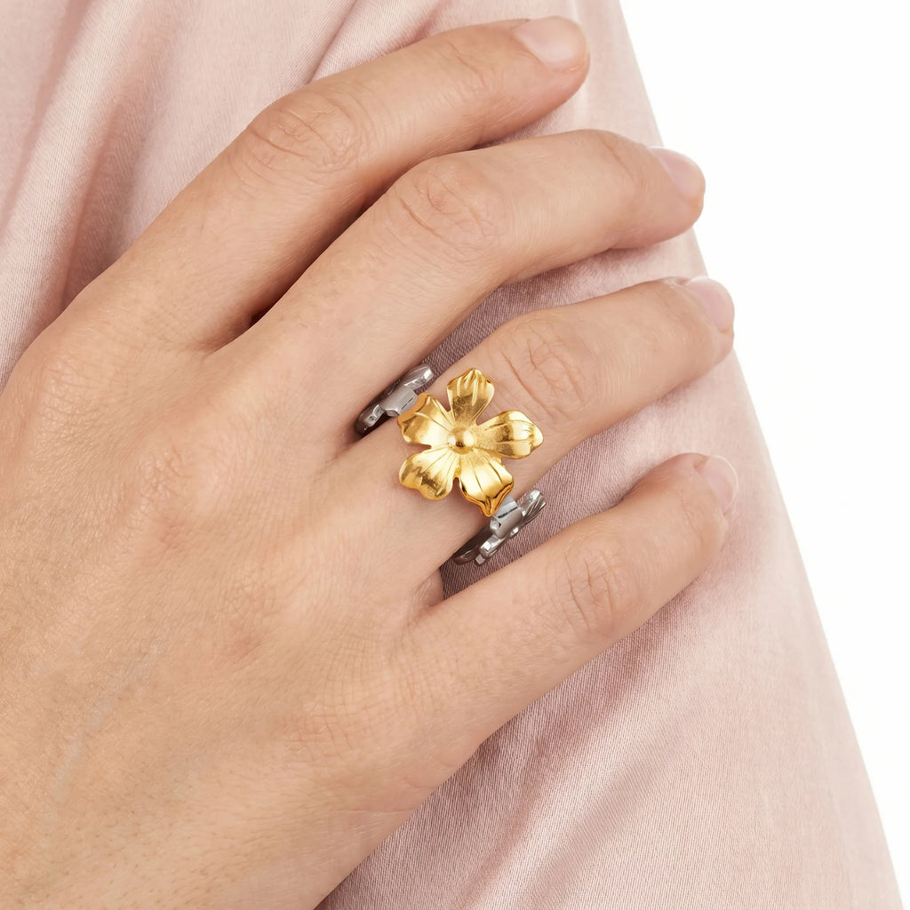 AYMI Ring Anti-Tarnish Five Petal Flower (Adjustable Size)