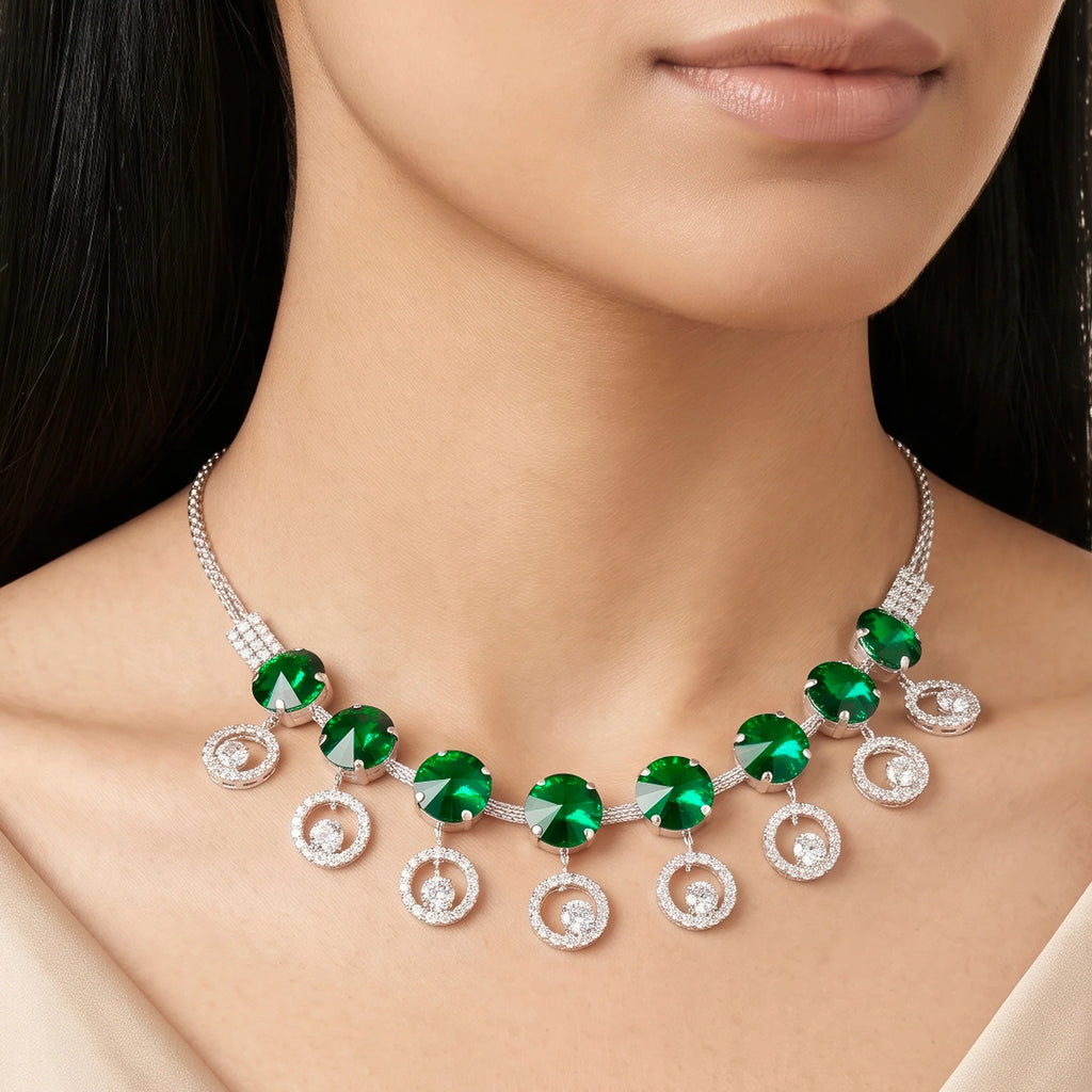 AYMI Necklace Anti-Tarnish Emerald Crystal Chain