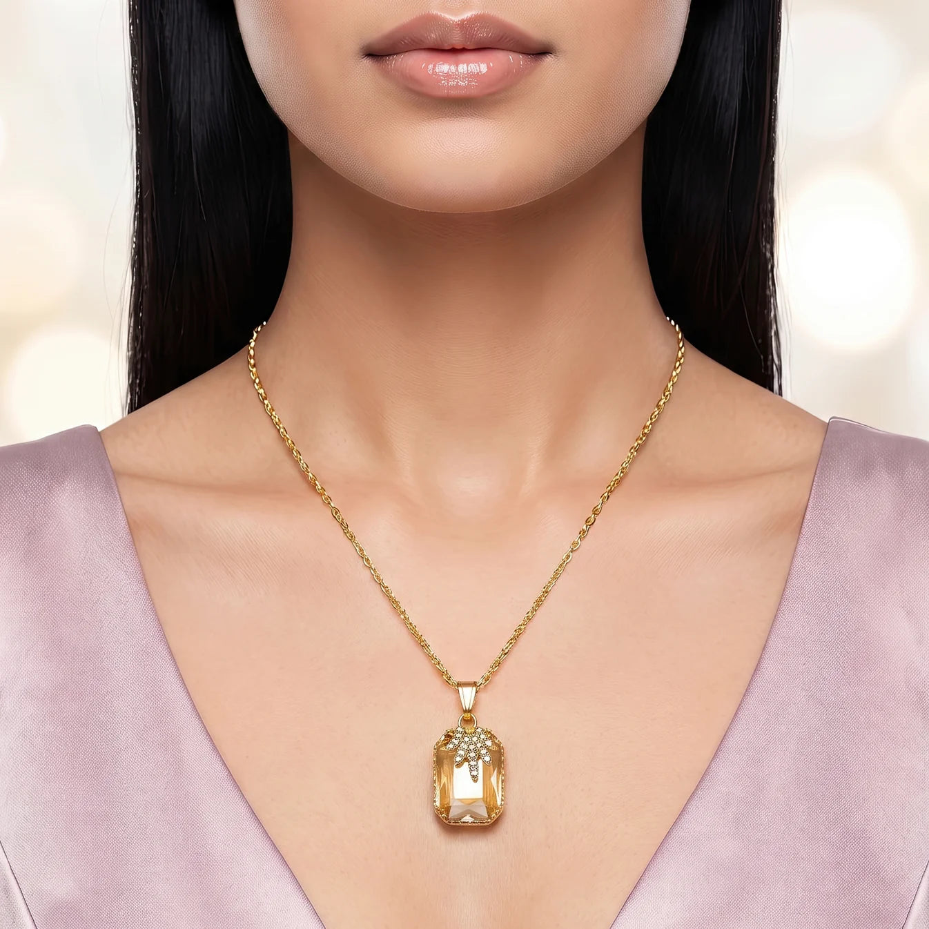 AYMI Necklace Anti-Tarnish Champagne Rectangle Pendant