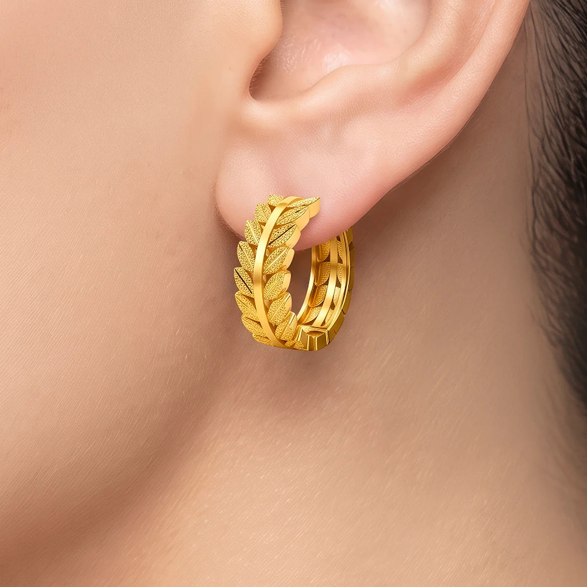 AYMI Earrings Anti-Tarnish Gold
Plated Leaf Huggies