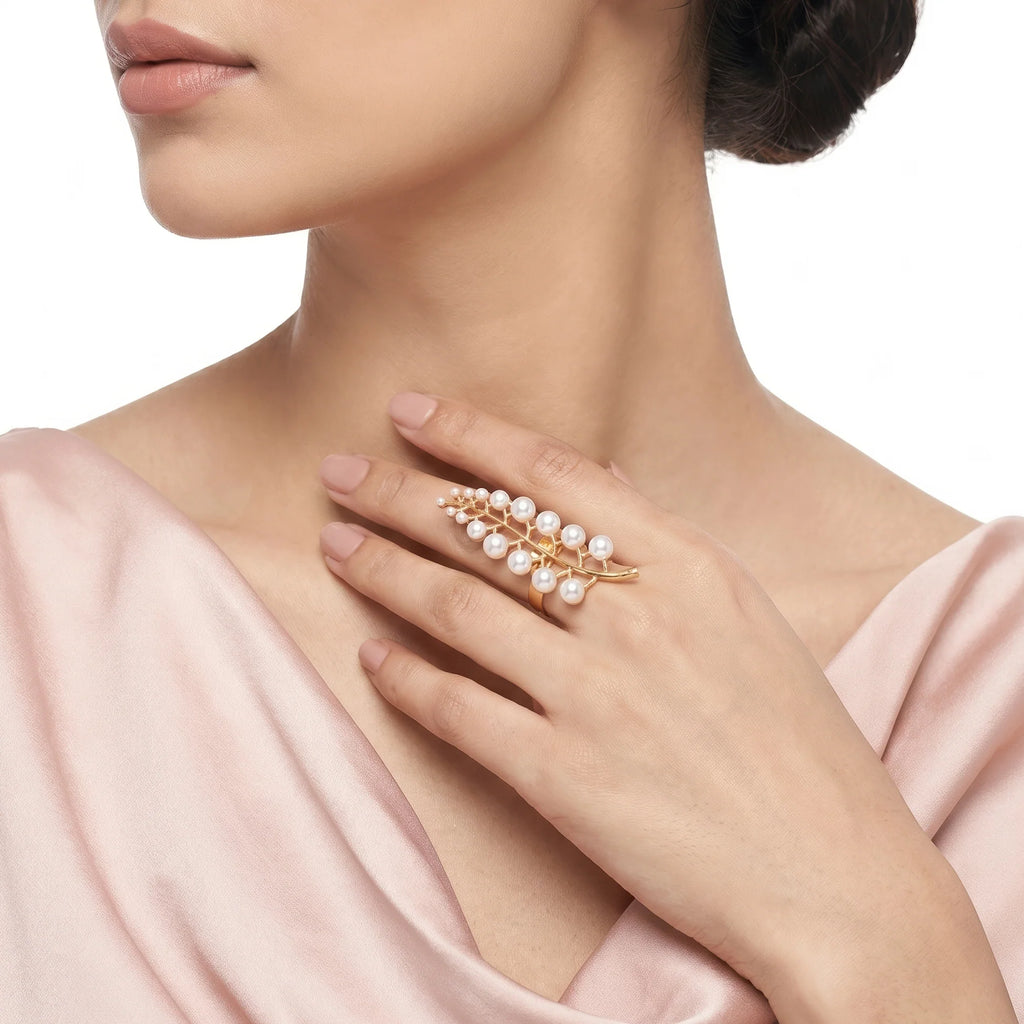 AYMI Ring Anti-Tarnish Pearl Branch Design (Adjustable Size)