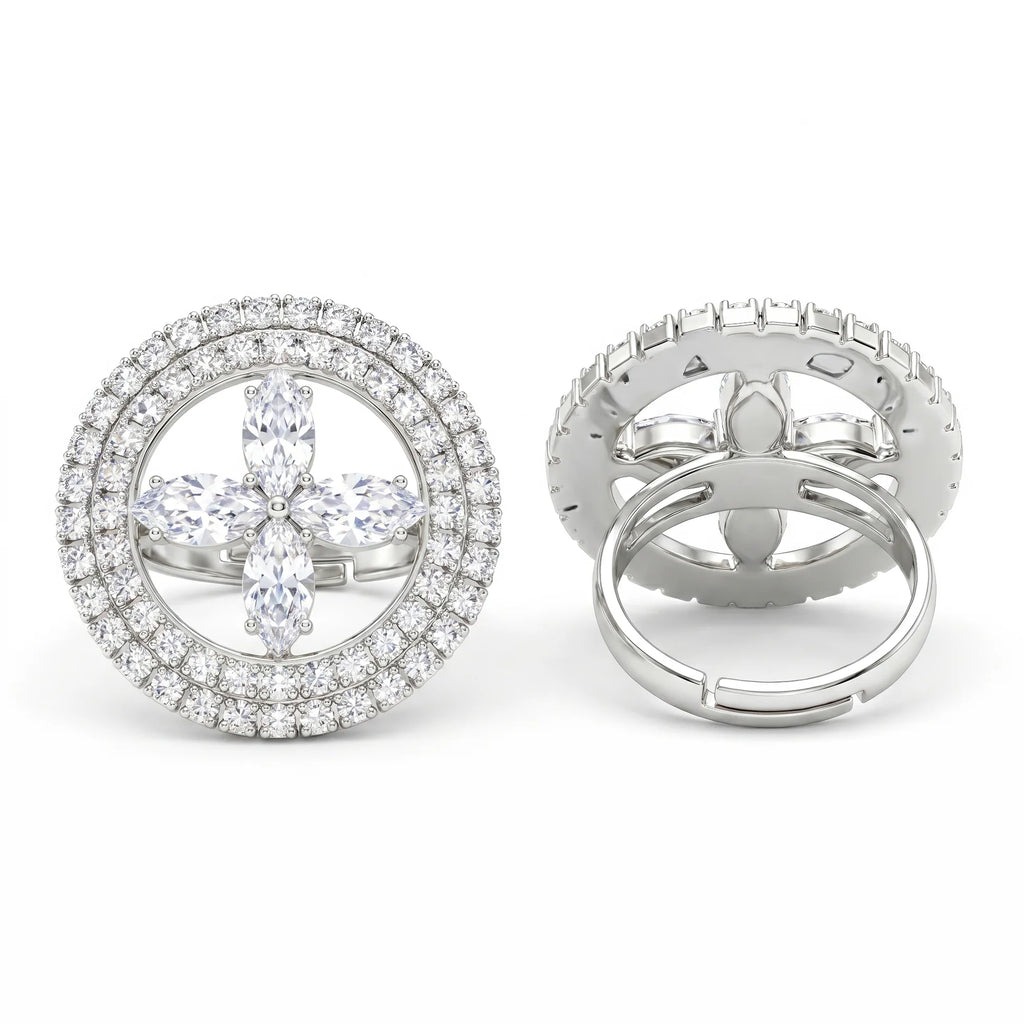 AYMI Ring Anti-Tarnish Blue Marquise Floral Cocktail (Adjustable Size)