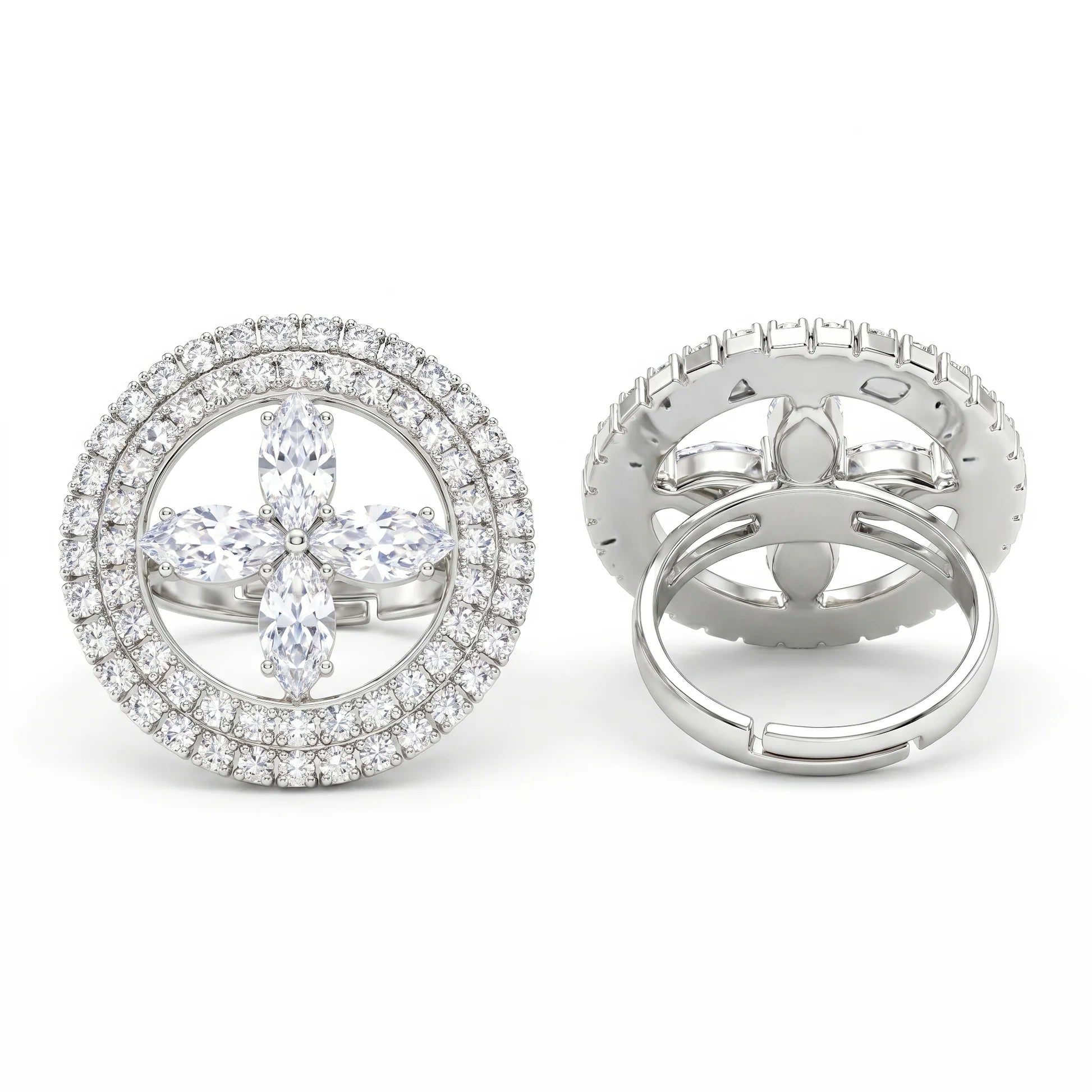 AYMI Ring Anti-Tarnish Blue Marquise Floral Cocktail (Adjustable Size)