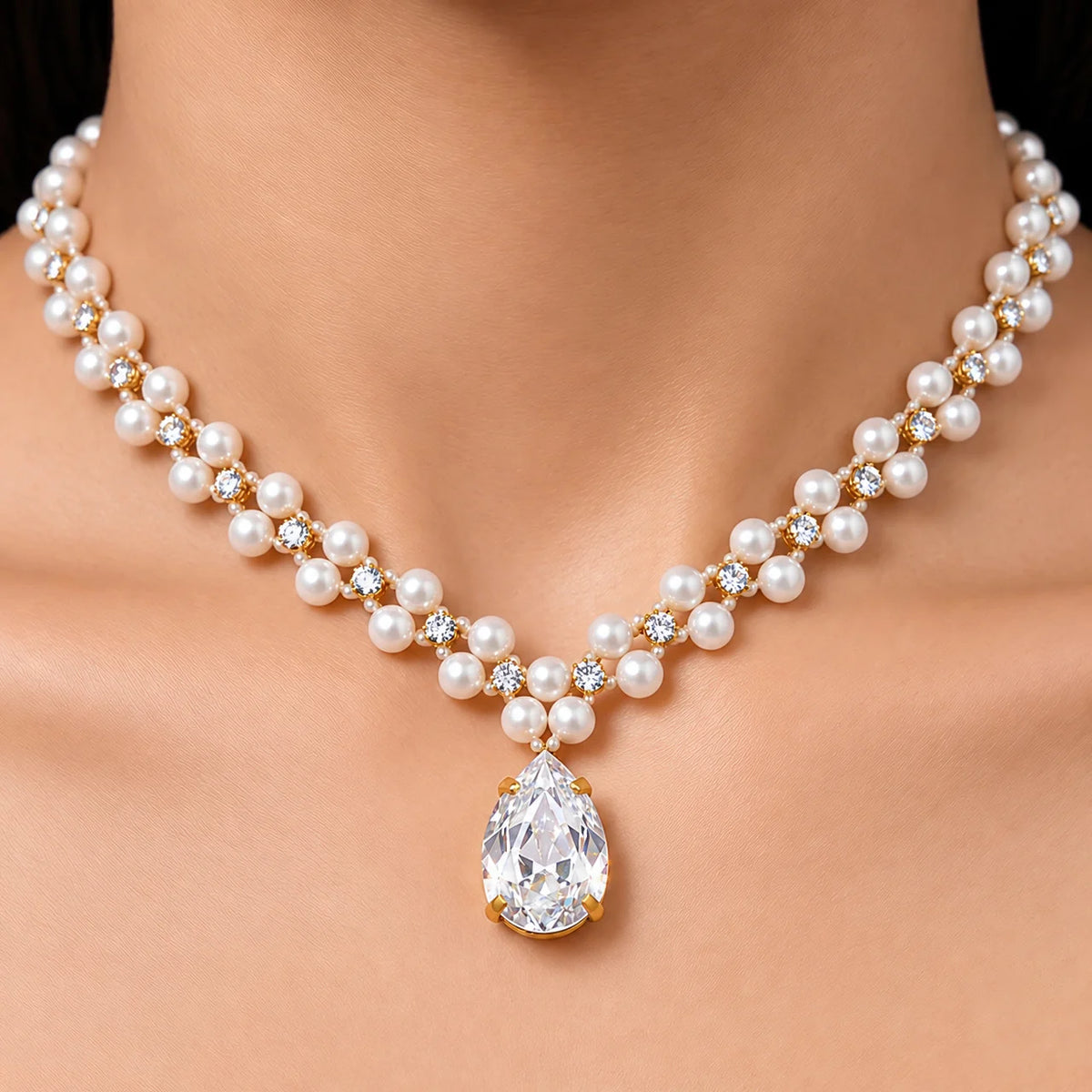 AYMI Necklace Anti-Tarnish Pearls & Crystal Set