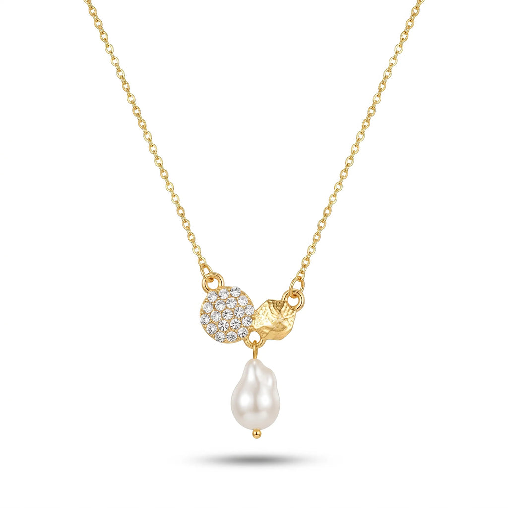 AYMI Necklace Anti-Tarnish Pavé Disc & Drop Pearl