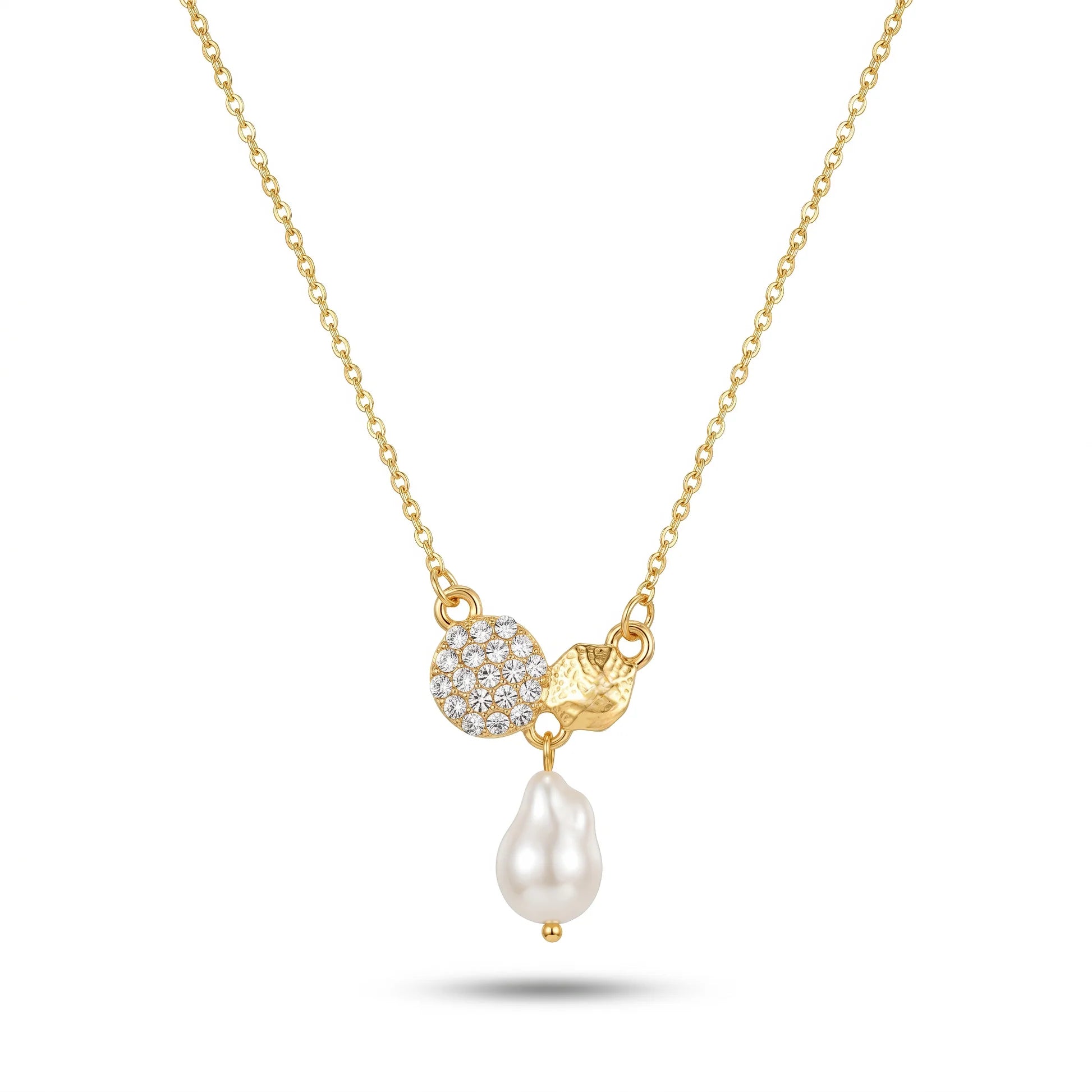 AYMI Necklace Anti-Tarnish Pavé Disc & Drop Pearl