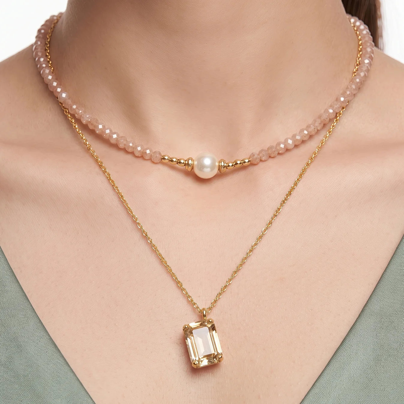 AYMI Necklace Anti-Tarnish Champagne Layered
