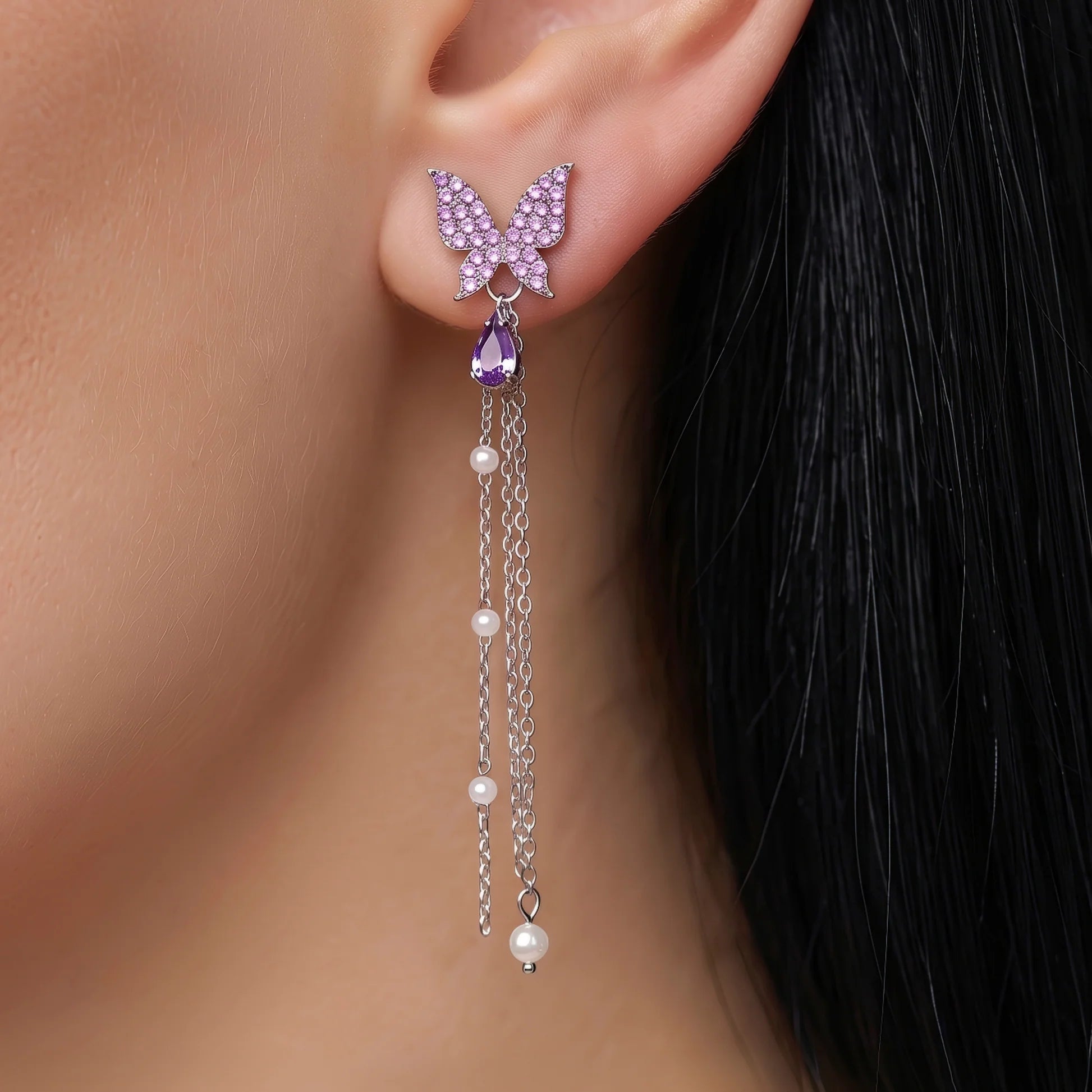 AYMI Earrings Anti-Tarnish Purple Butterfly Drops