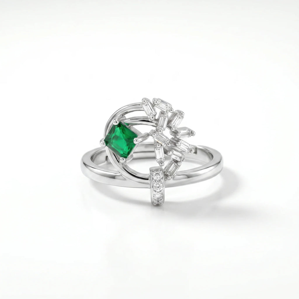 AYMI Ring Anti-Tarnish Leafy Emerald Bypass (Adjustable Size)