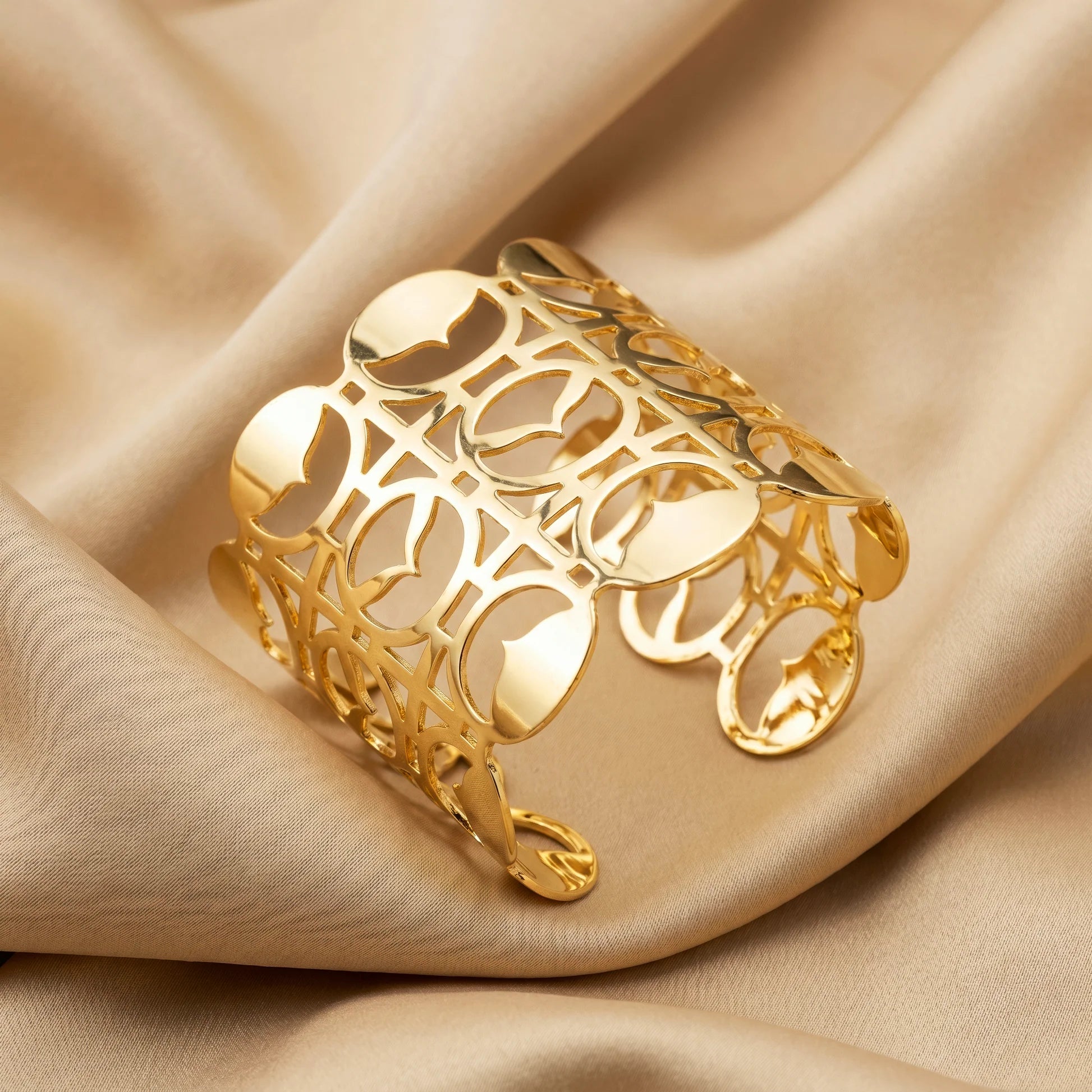 AYMI Bracelet Anti-Tarnish Geometric Open-Work Wide Cuff (Adjustable Size)