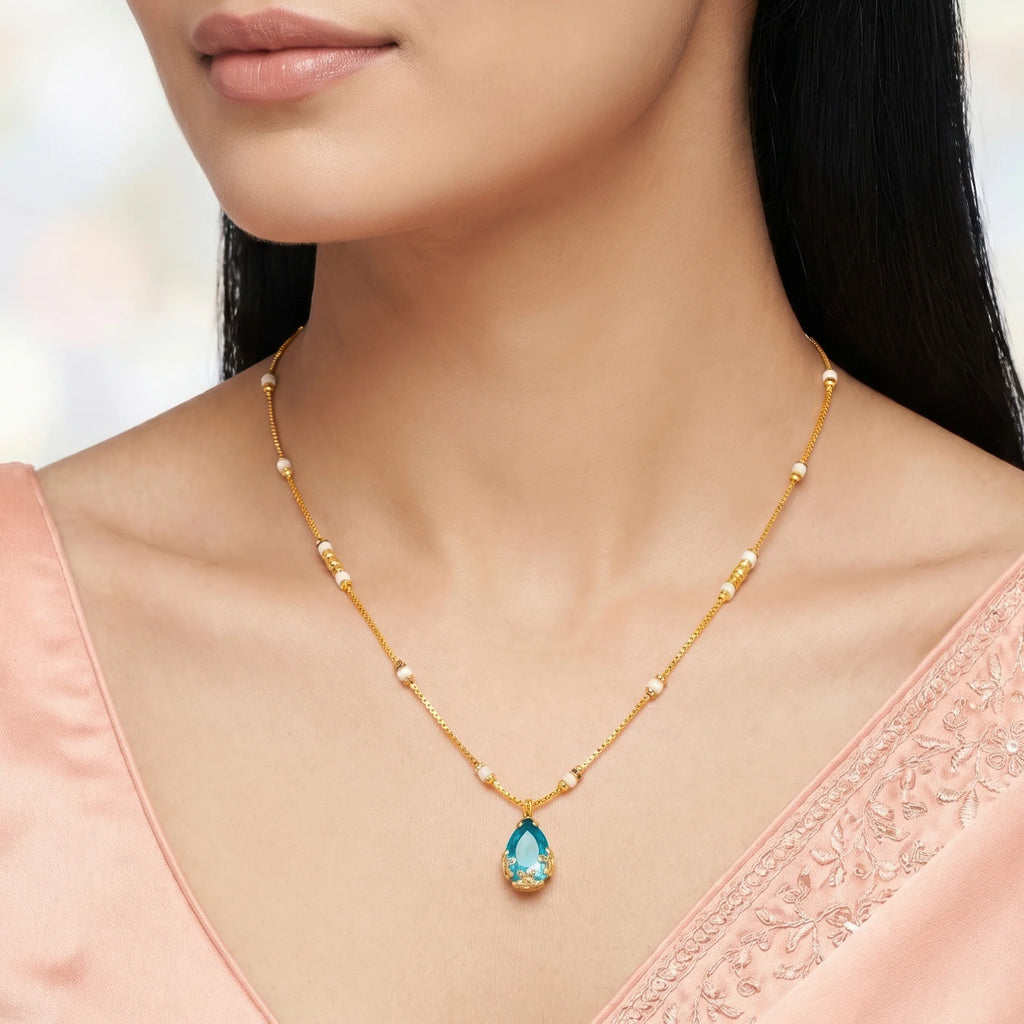 AYMI Necklace Anti-Tarnish Blue
Teardrop Crystal Pendant Beaded
Spacer Chain