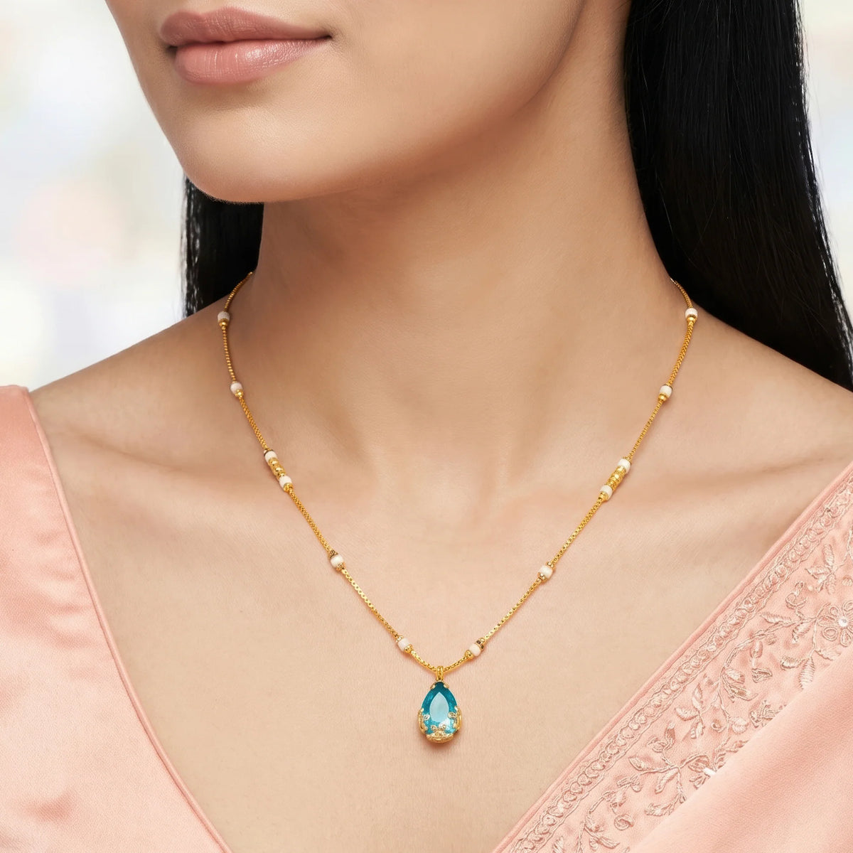 AYMI Necklace Anti-Tarnish Blue
Teardrop Crystal Pendant Beaded
Spacer Chain