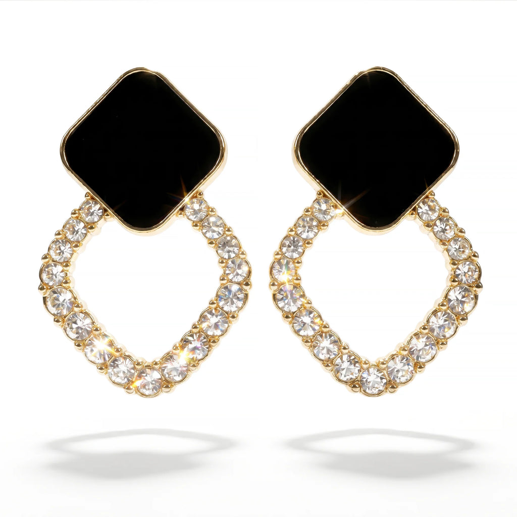AYMI Earrings Anti-Tarnish Geometric Black Enamel Crystal Studs