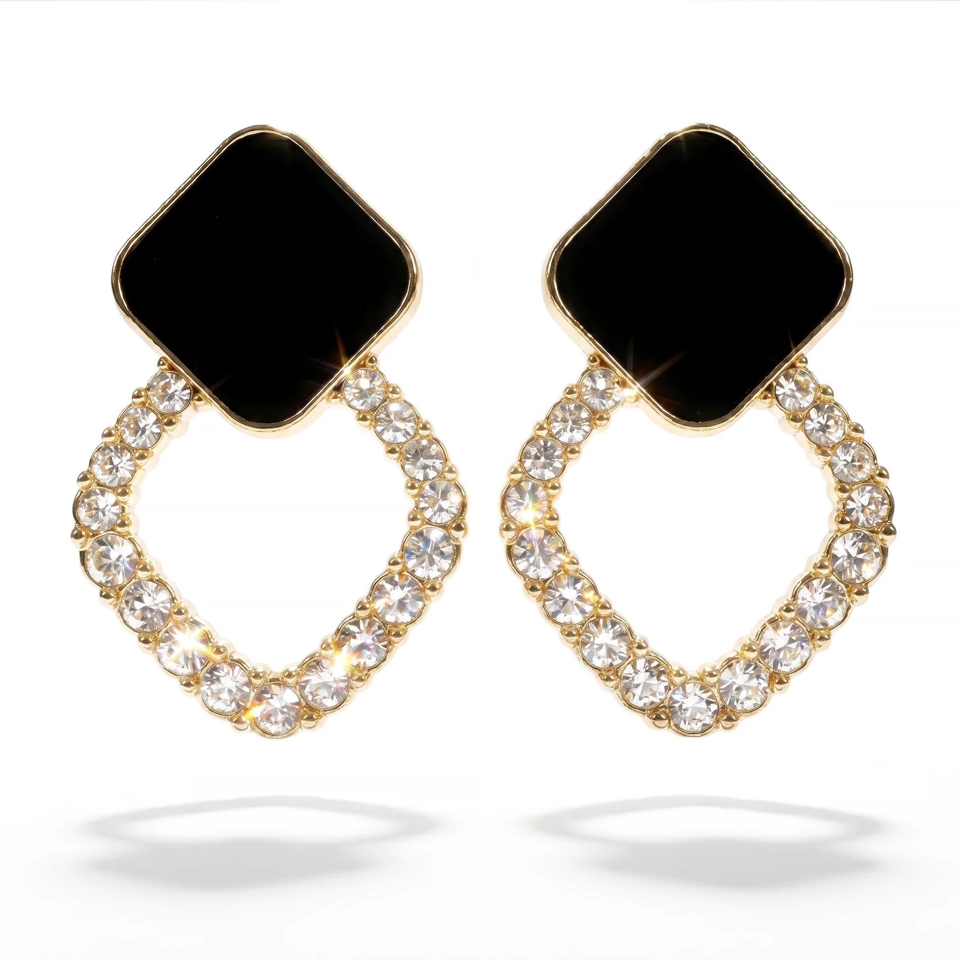 AYMI Earrings Anti-Tarnish Geometric Black Enamel Crystal Studs