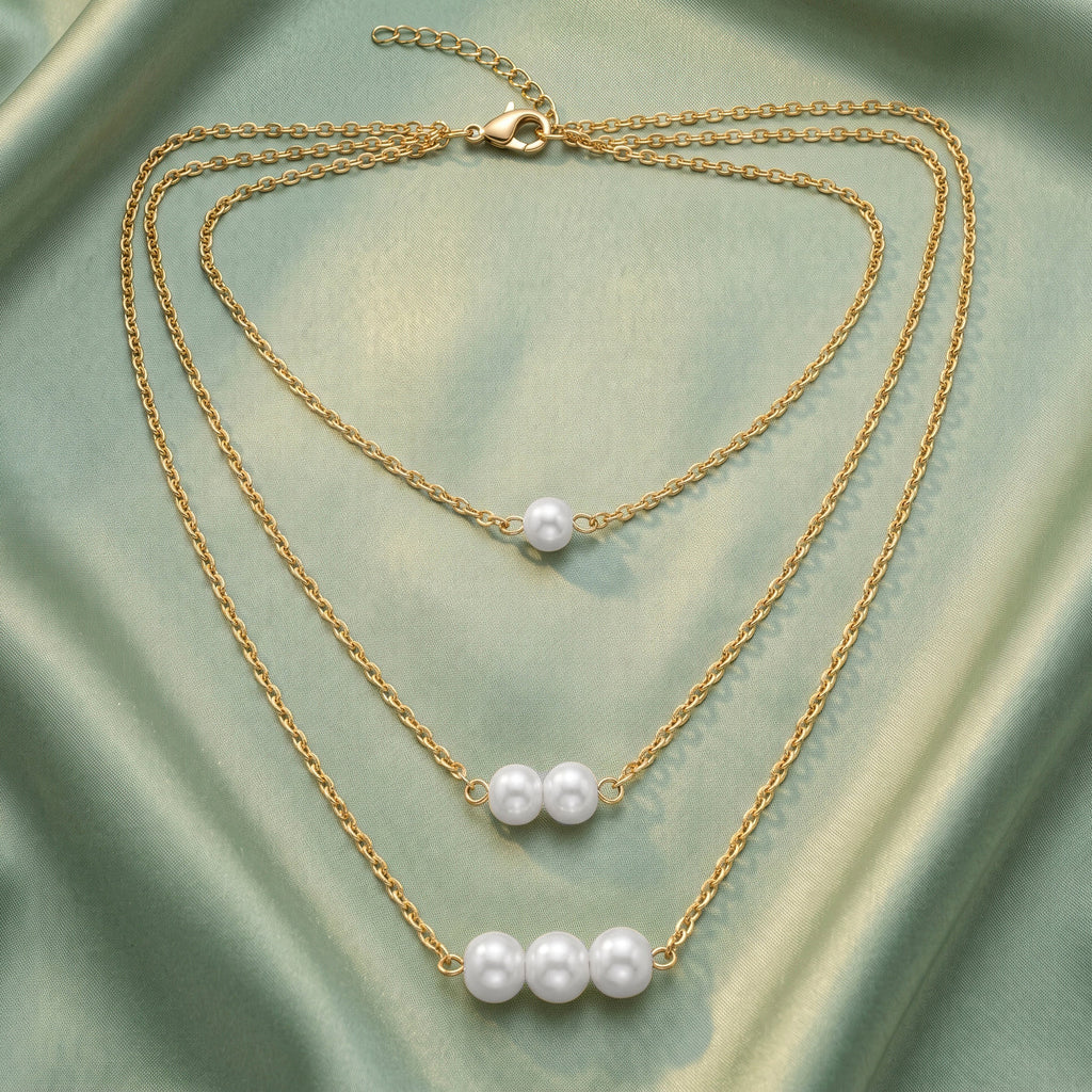 AYMI Necklace Anti-Tarnish Gold Plated Multilayered Pearls Set