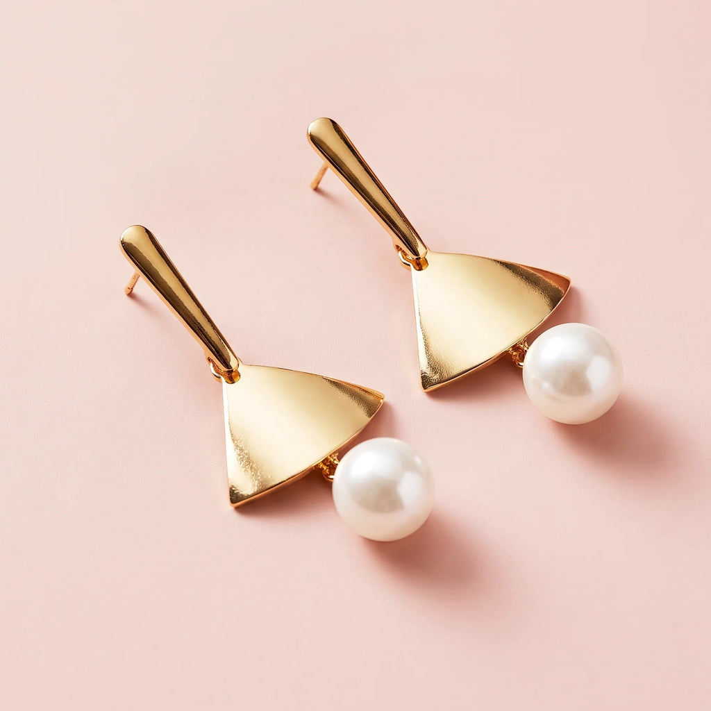 AYMI Earrings Anti-Tarnish Pearl Triangle Dangles