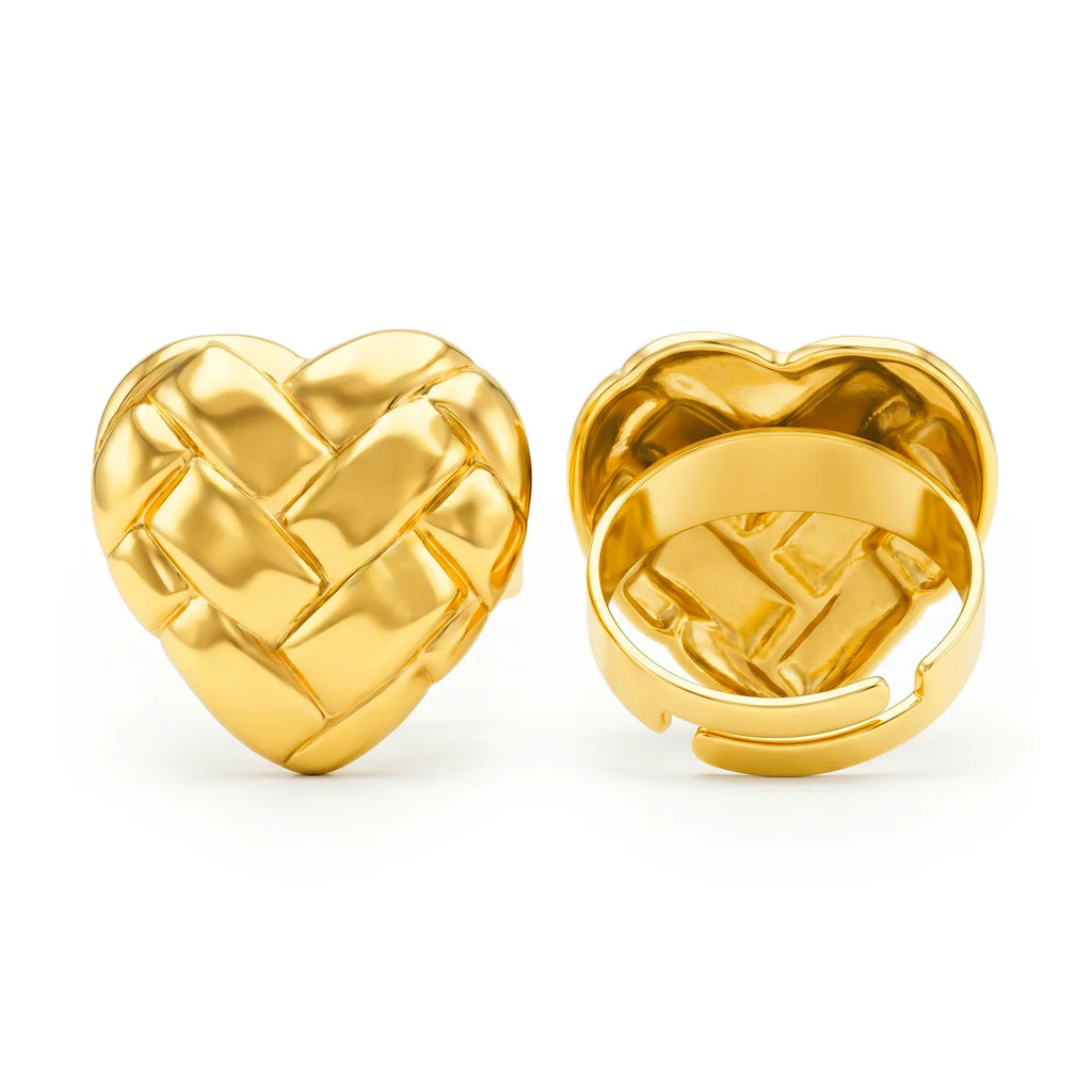 AYMI Ring Anti-Tarnish Basket Weave Heart (Adjustable Size)
