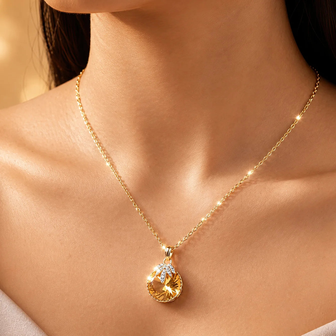 AYMI Necklace Anti-Tarnish Round Champagne Pendant