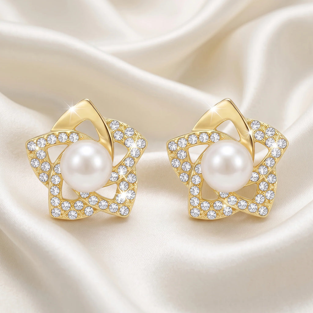 AYMI Earrings Anti-Tarnish Pearl Floral Studs