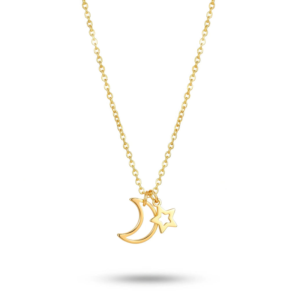 AYMI Necklace Anti-Tarnish Hollow Moon And Star Charms Minimalist