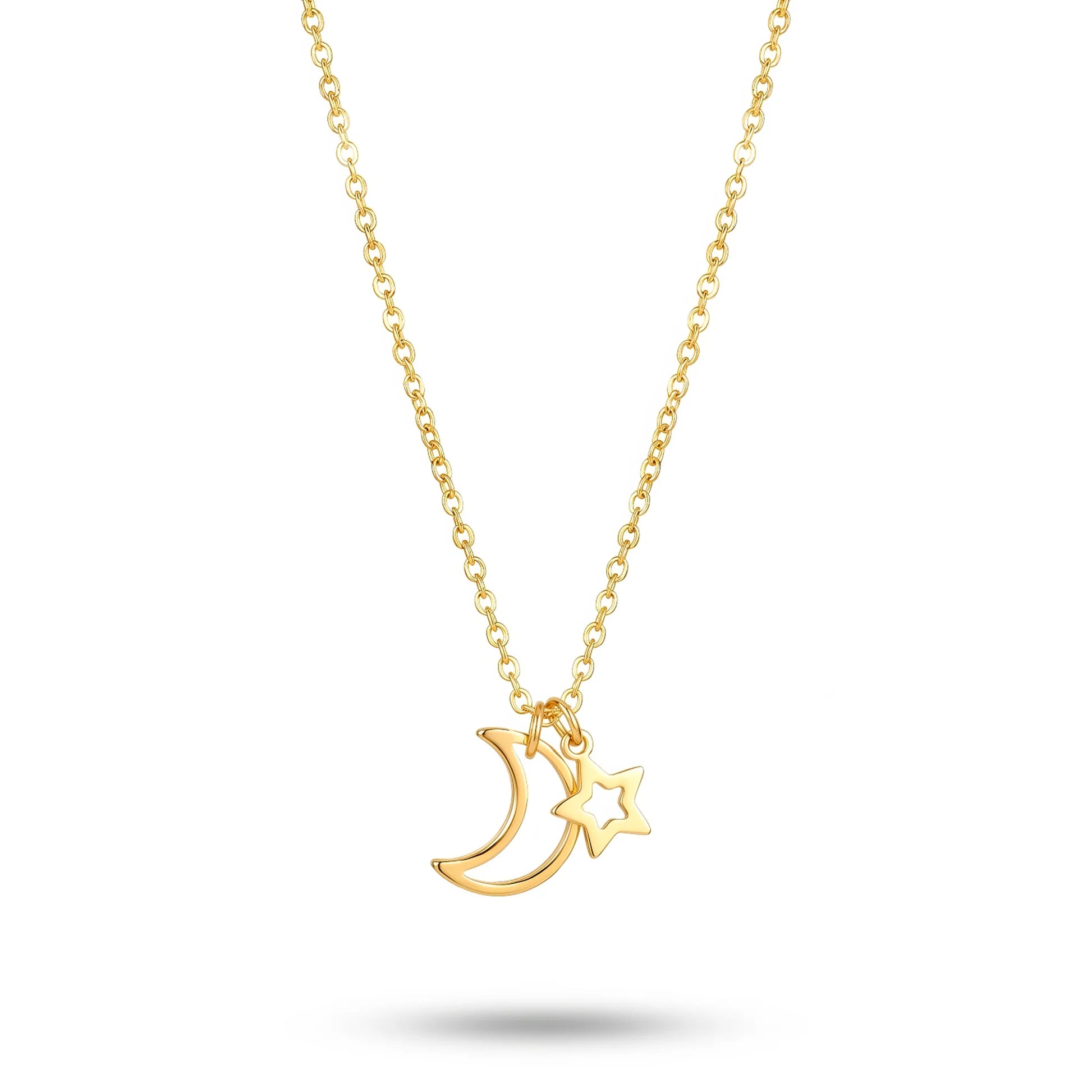 AYMI Necklace Anti-Tarnish Hollow Moon And Star Charms Minimalist
