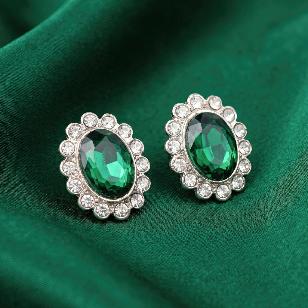 AYMI Earrings Anti-Tarnish Emerald Halo Studs