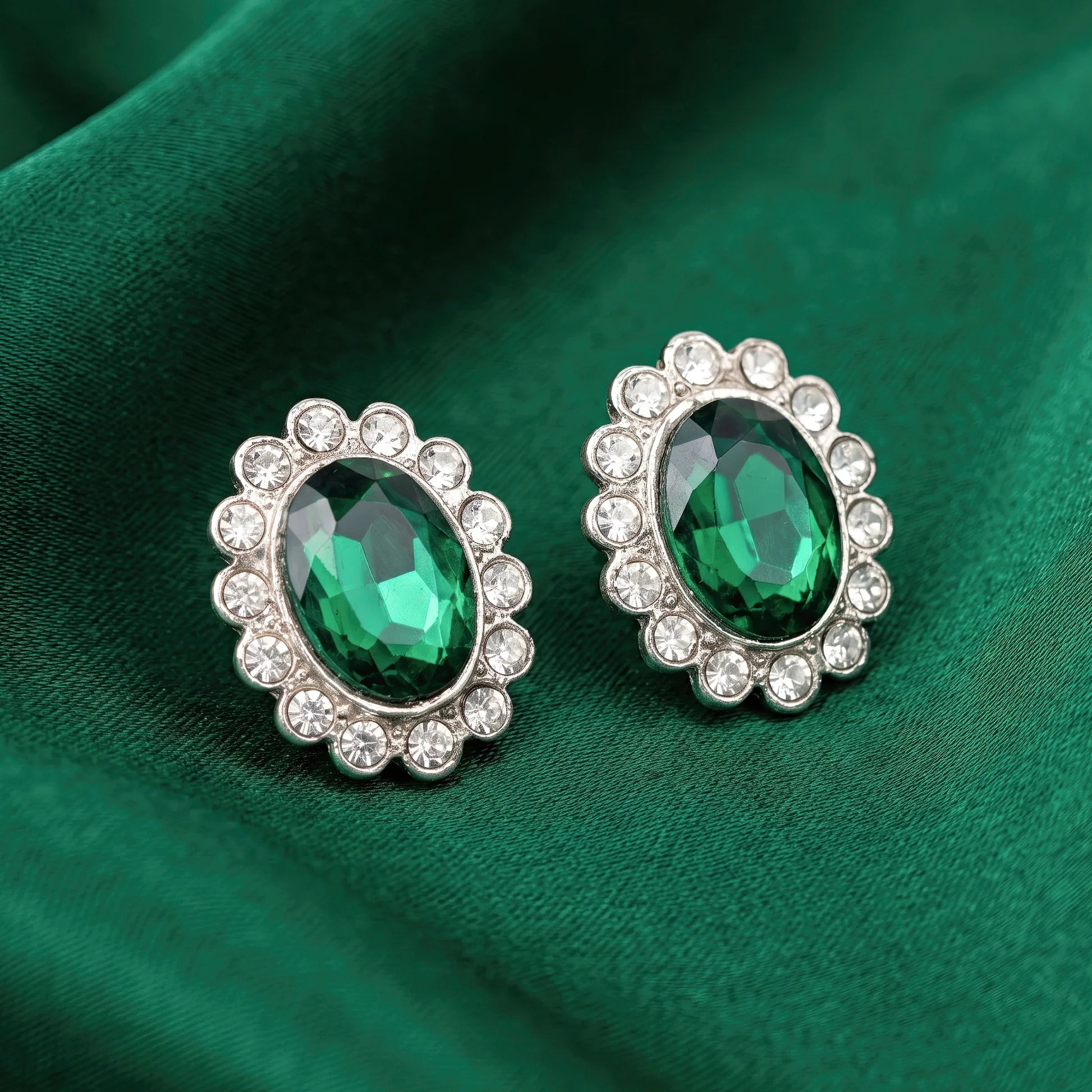 AYMI Earrings Anti-Tarnish Emerald Halo Studs