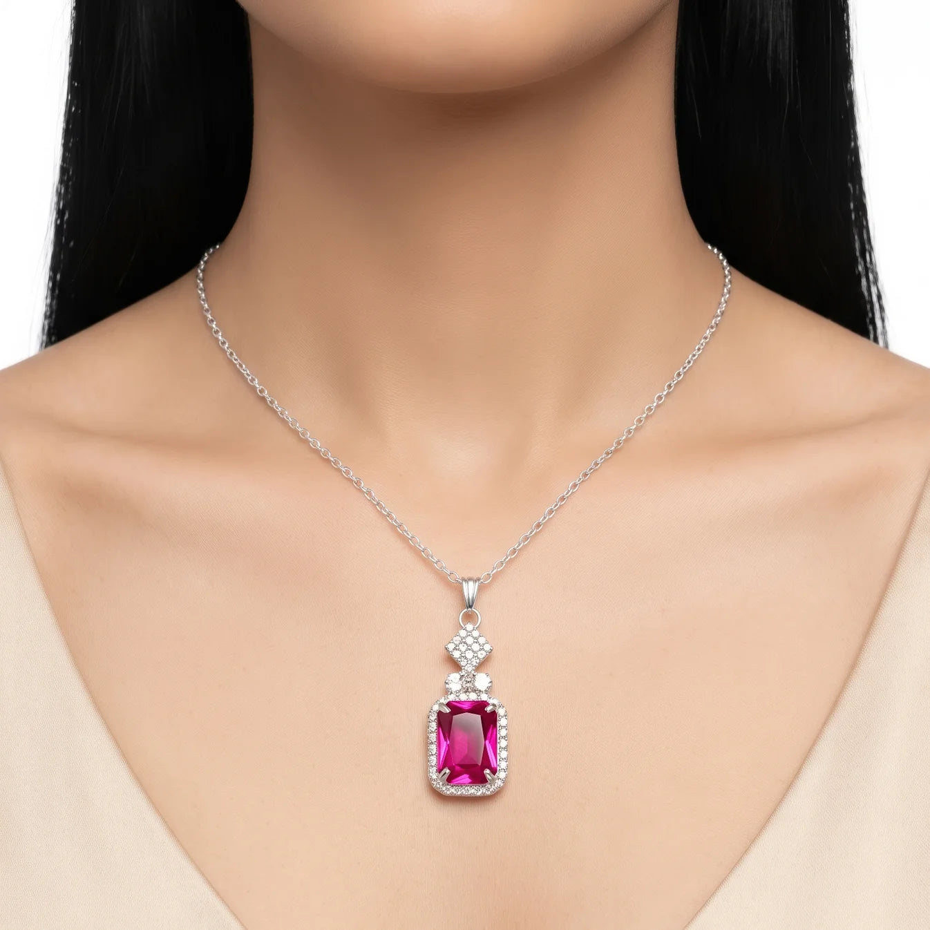 AYMI Necklace Anti-Tarnish Fuchsia Pendant Chain