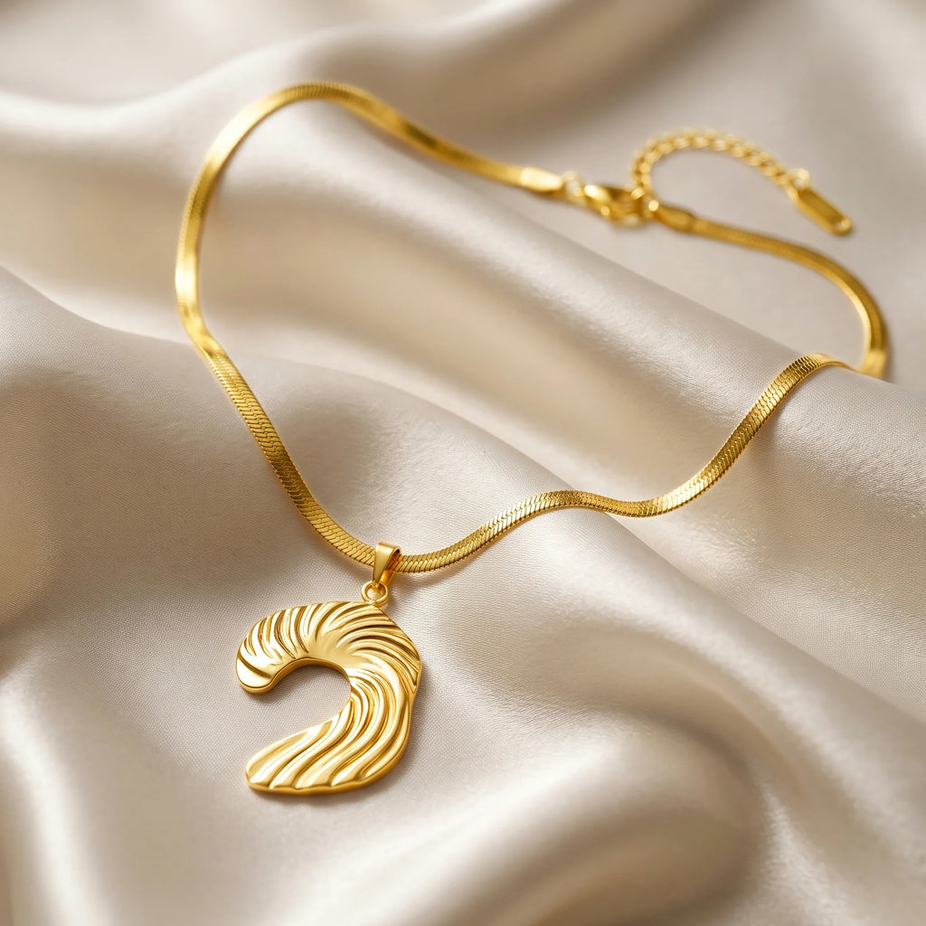 AYMI Necklace Anti-Tarnish Gold Plated Wave-Inspired Pendant Snake Chain