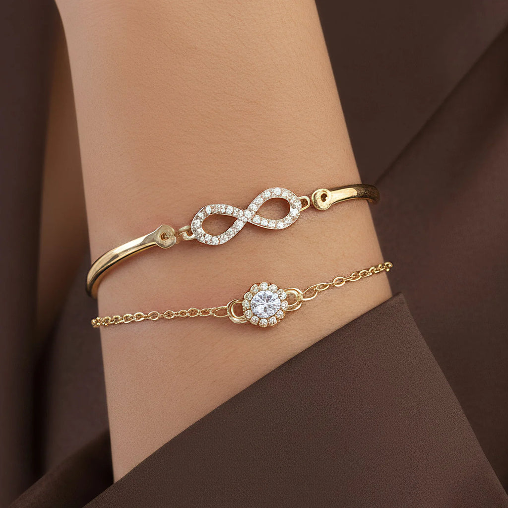 AYMI Bracelet Anti-Tarnish Double Layer Infinity Bangle & Chain (Adjustable Size)
