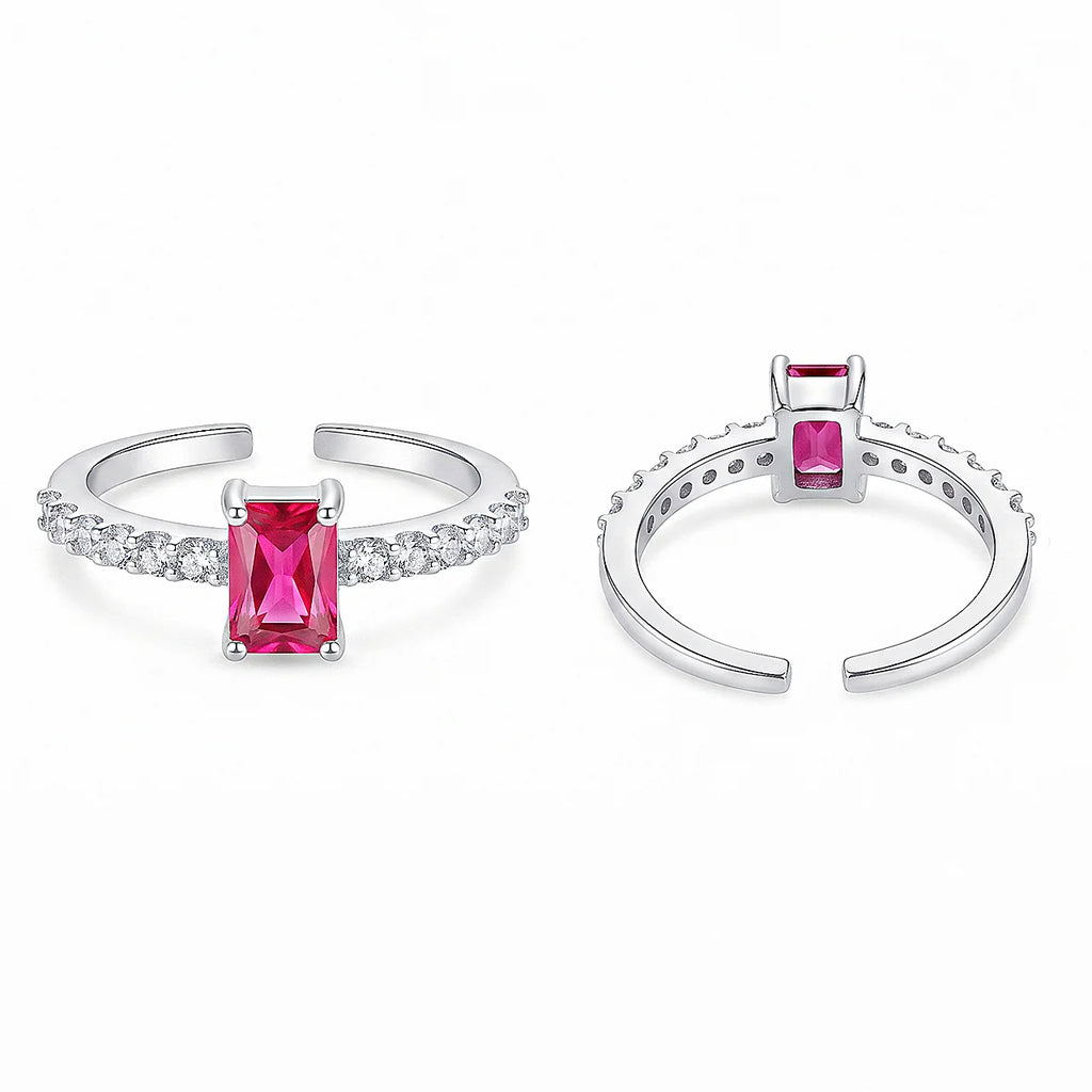 AYMI Ring Anti-Tarnish Emerald-Cut Ruby Pavé (Adjustable Size)